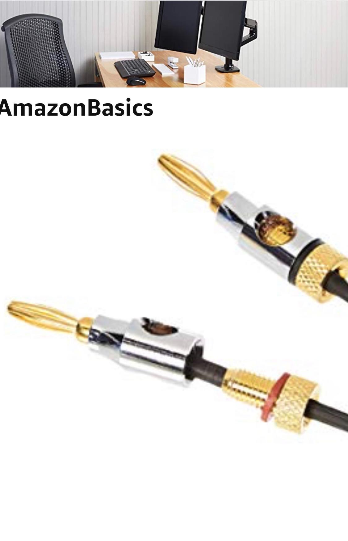 Amazon Basics Banana Plug 16AWG Speaker Cable Wire, CL2 Rated for in-Wall Use, Gold-Plated Banana-Tip Plugs (4mm), Oxygen-Free Copper, 6 Foot, Black customer photo 1