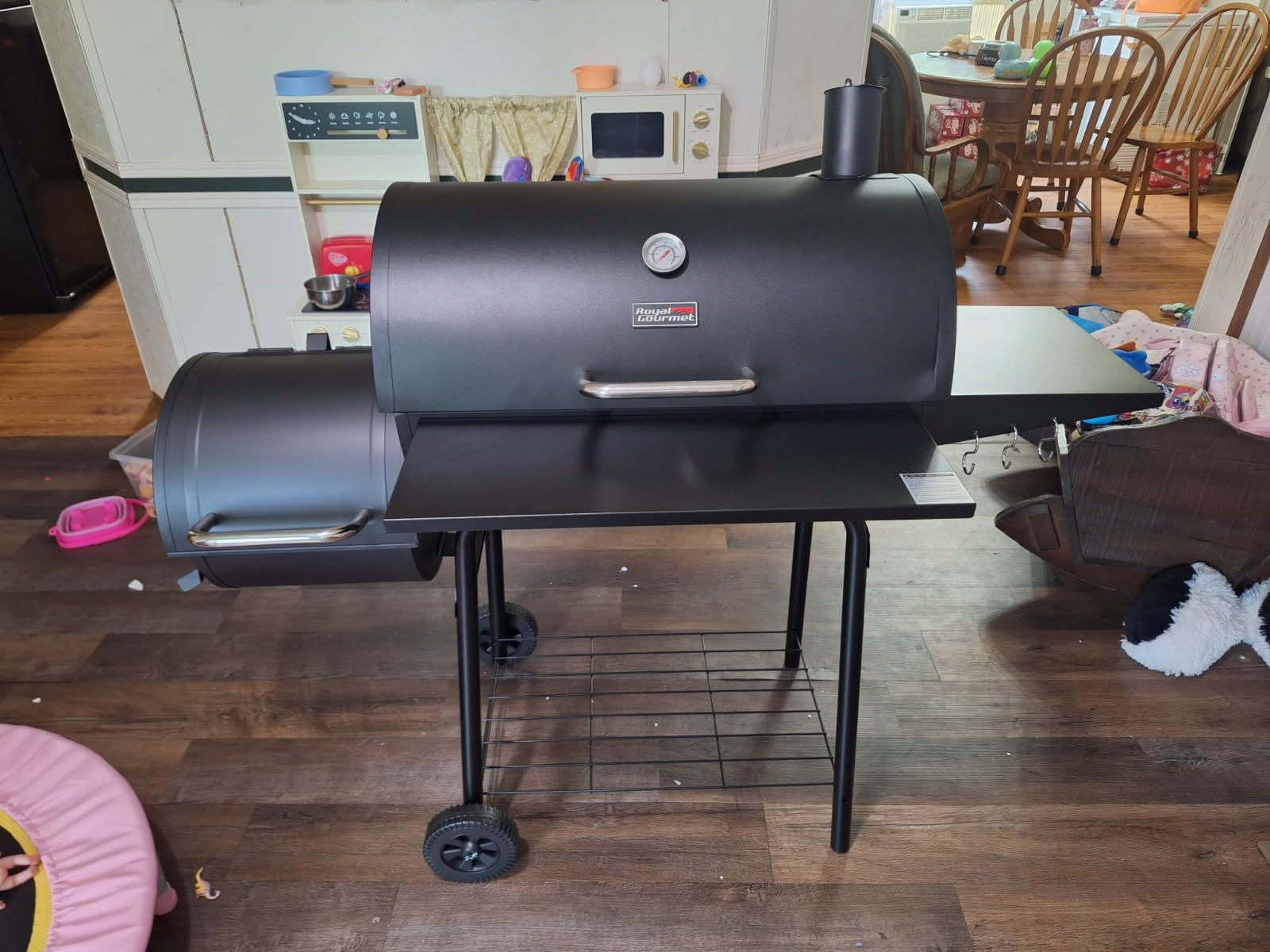 Royal Gourmet CC1830S BBQ Charcoal Grill and Offset Smoker, Outdoor Camping | 823 Square Inch Barrel Charcoal Grill, Front and Side Table, Adjustable Charcoal Pan, Side Door, Lid Thermometer | Black customer photo 1