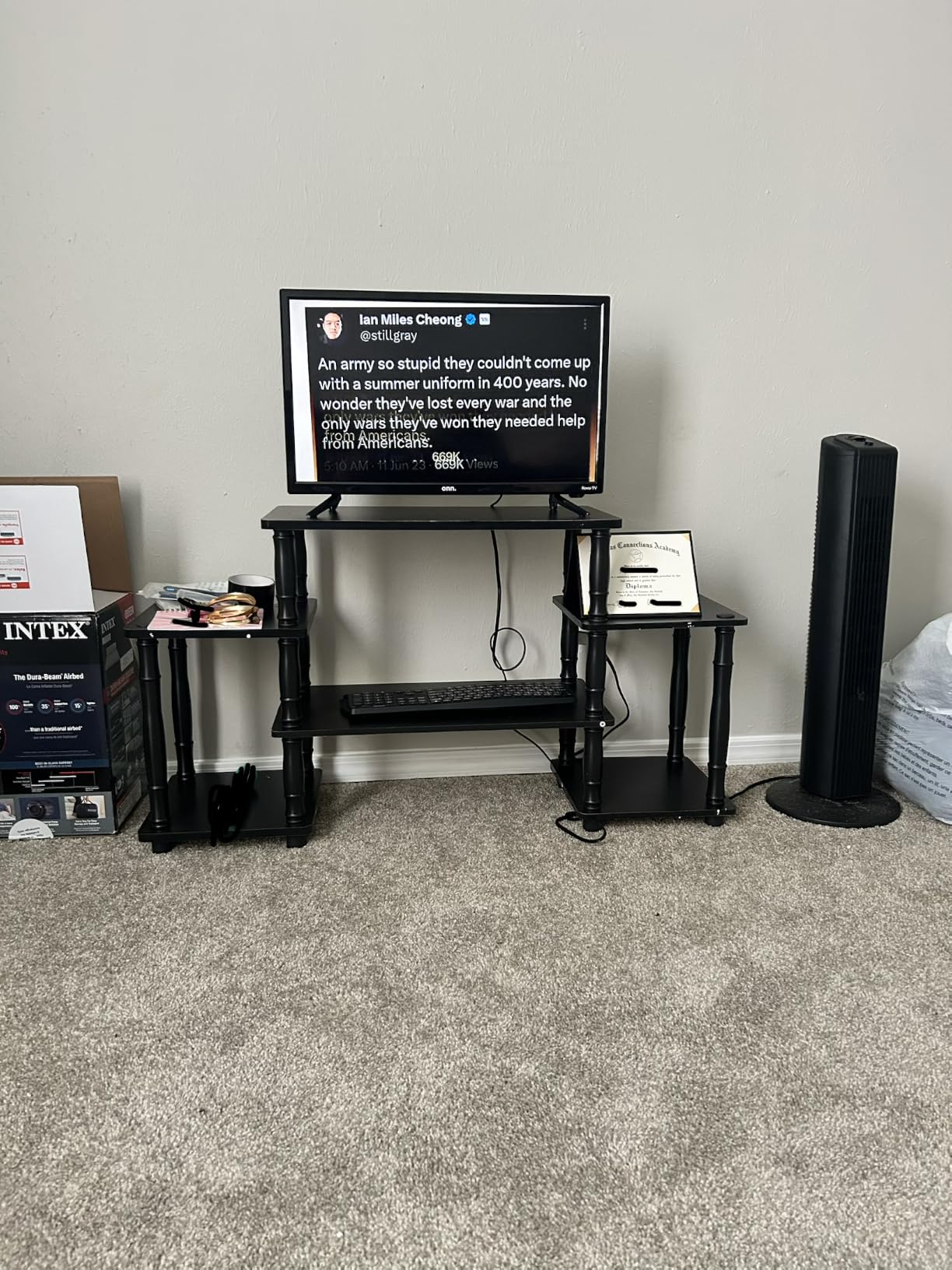 Furinno JAYA Simple Design Corner TV Stand, French Oak Grey/Black, 42.04 x 22.75 x 15.55 Inches customer photo 2