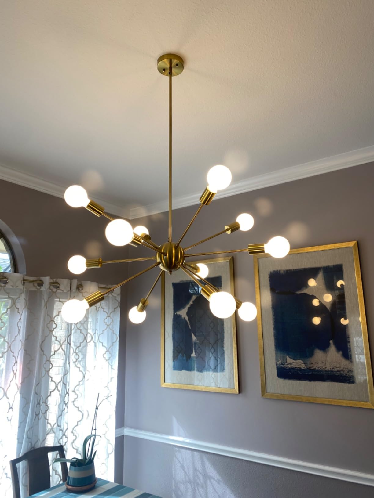 12-Light Gold Sputnik Chandelier, Mid Century Modern Ceiling Light Fixture | Gold Electroplated Finish, Pre-Wired Arms, Adjustable Rods, E26 Bulbs, Dimmable, Dining Room, Living Room, Entryway, Foyer customer photo 1