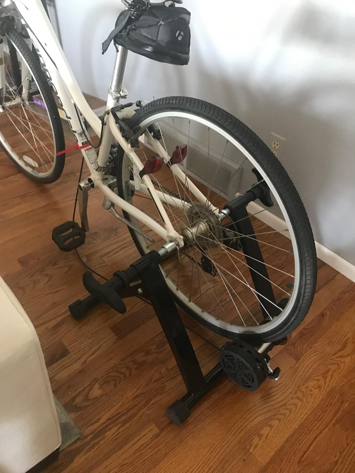 Bike Trainer Stand for Indoor Riding, Bicycle Exercise Training Stand with Magnetic Flywheel,Noise Reduction,5Resistance Settings Stationary Bike Resistance for Road customer photo 2