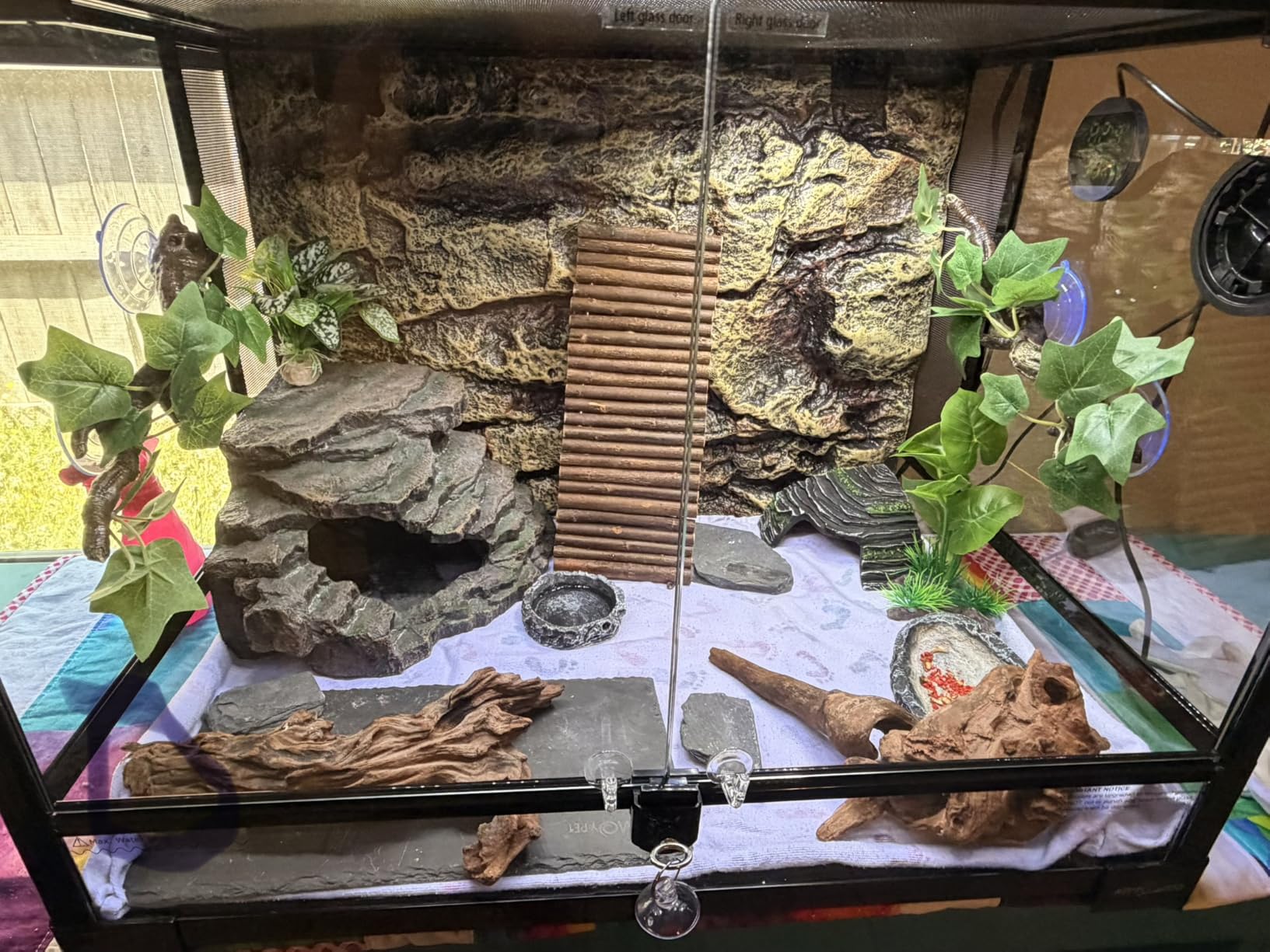 REPTI ZOO 34 Gallon Large Reptile Glass Terrarium Tank with Foam Backgrounds, Double Hinge Door with Screen Ventilation Reptile Terrarium 24