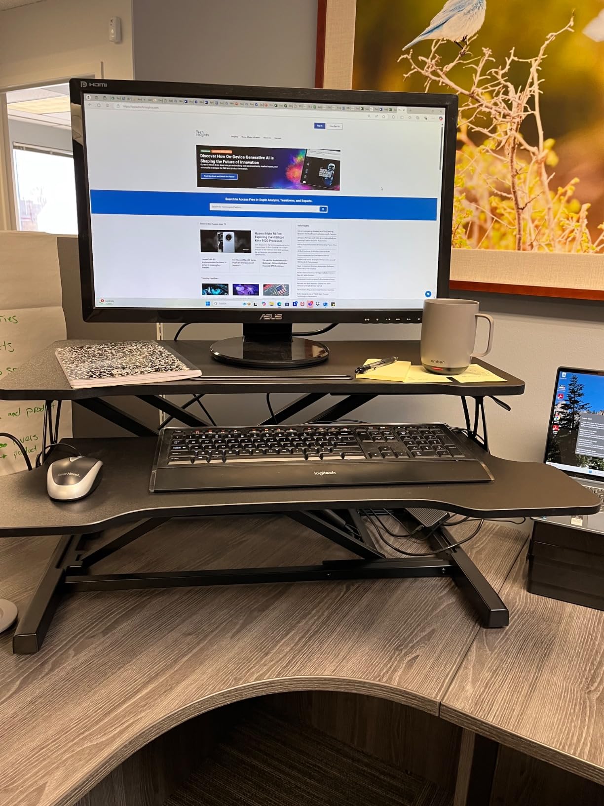 FITUEYES Height Adjustable Standing Desk 32 inch Wide Sit to Stand Converter, Stand Up Desk Riser, for Dual Monitor Riser, Tabletop Workstation for Home Office, Easy Assembly customer photo 1
