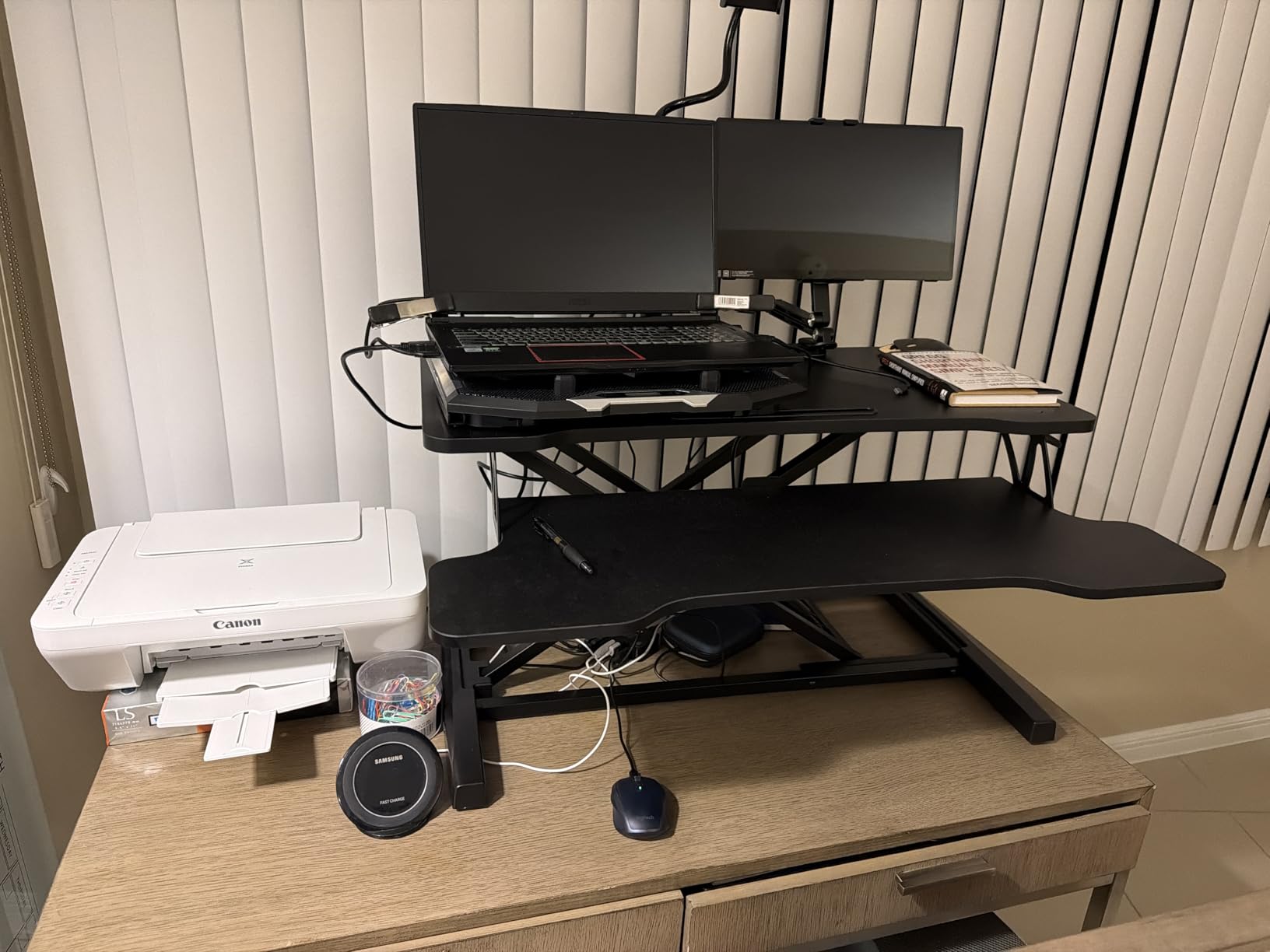 FITUEYES Height Adjustable Standing Desk 32 inch Wide Sit to Stand Converter, Stand Up Desk Riser, for Dual Monitor Riser, Tabletop Workstation for Home Office, Easy Assembly customer photo 2