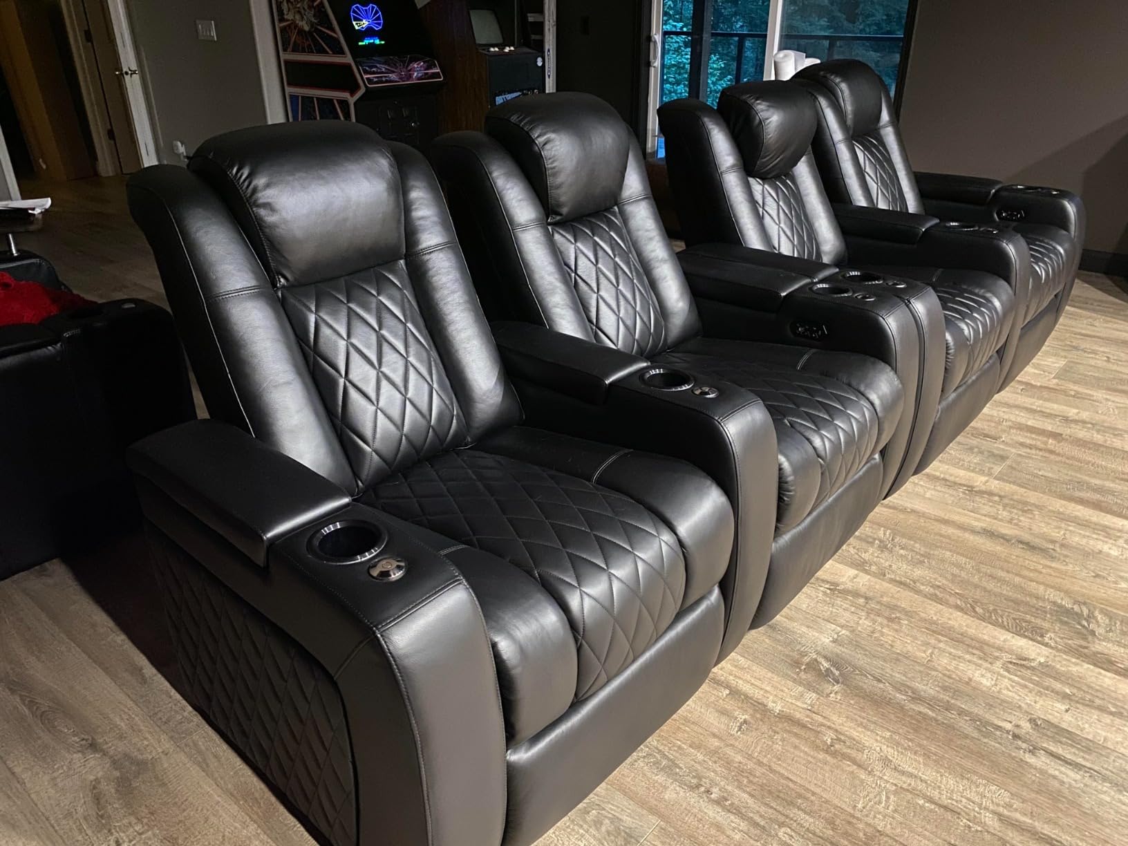 Valencia Tuscany Home Theater Seat - Nappa Leather Power Recliner with Cool Gel Memory Foam, USB-C/USB-A Charging, RGB LED Lights, Adjustable Lumbar & Headrest (Row of 2, Black) customer photo 1