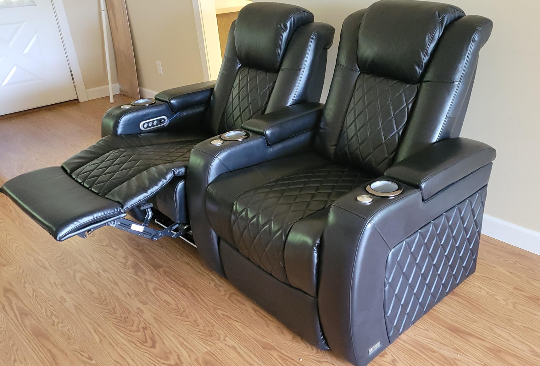 Valencia Tuscany Home Theater Seat - Nappa Leather Power Recliner with Cool Gel Memory Foam, USB-C/USB-A Charging, RGB LED Lights, Adjustable Lumbar & Headrest (Row of 2, Black) customer photo 2
