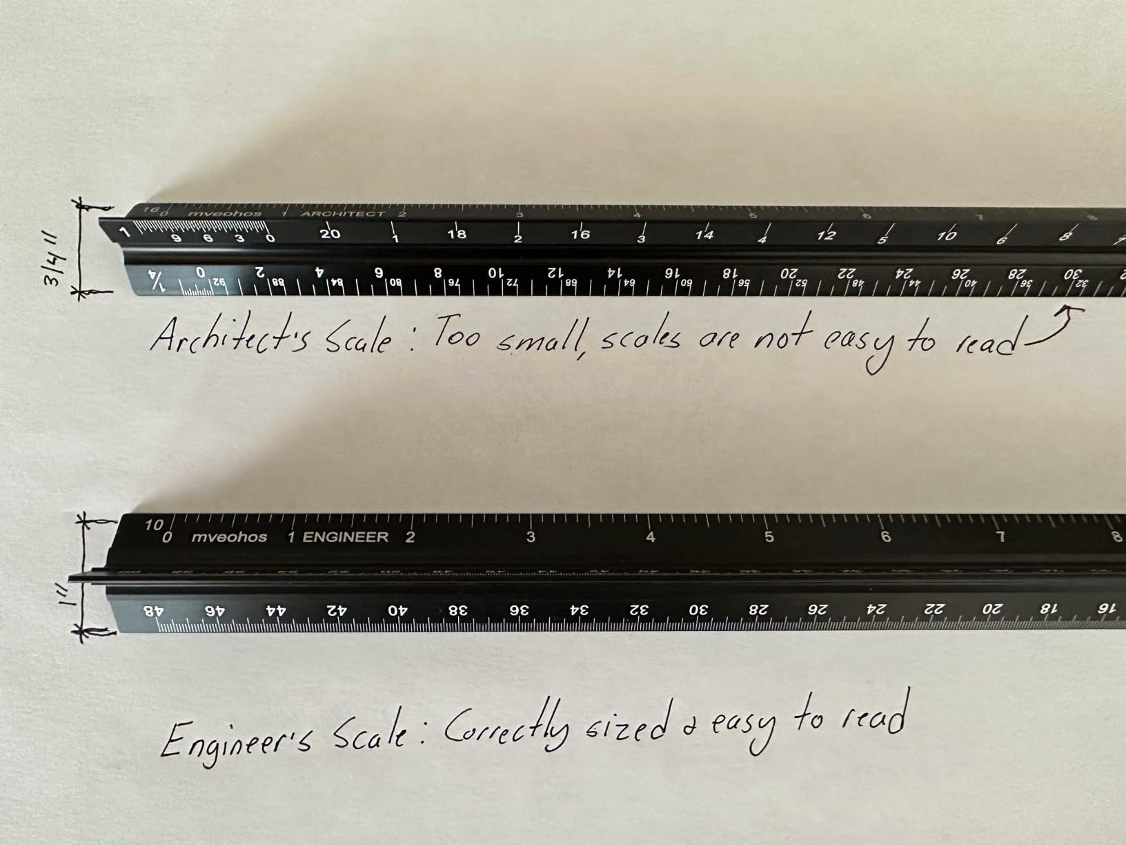 Architectural Scale Ruler, Imperial Measurements 12'', Laser-Etched Aluminum Architect Triangular Ruler Black for Architects, Students, Draftsman, and Engineers by mveohos customer photo 1