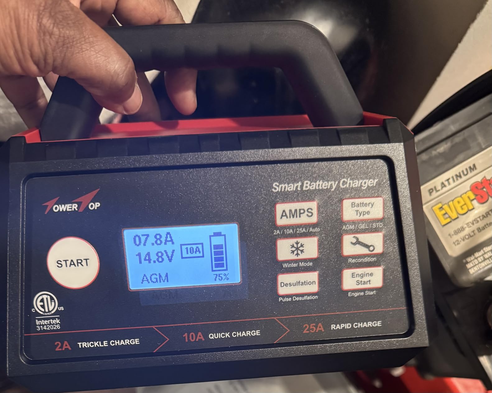 TowerTop 2/10/25 Amp 12V Smart Car Battery Charger, Fully Automatic Battery Maintainer with Engine Start, Auto Desulfator, Battery Repair, Winter Mode, for AGM, STD, Gel, Deep Cycle Batteries customer photo 2