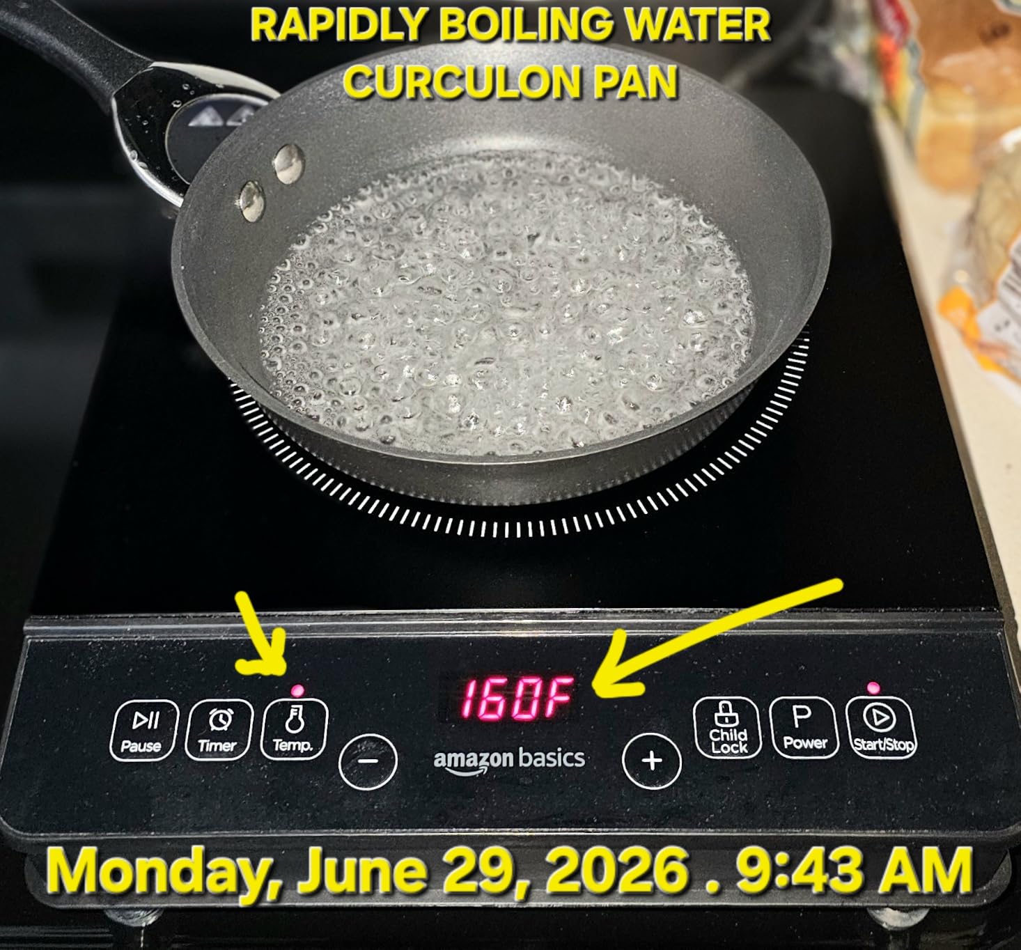 Amazon Basics 1800W Portable Electric Induction Cooktop, Burner and Child Lock, Overheat Protection, Timer, 8 Power Settings, Temperature Control Up to 440°F, for Cookware Diameter 5.7
