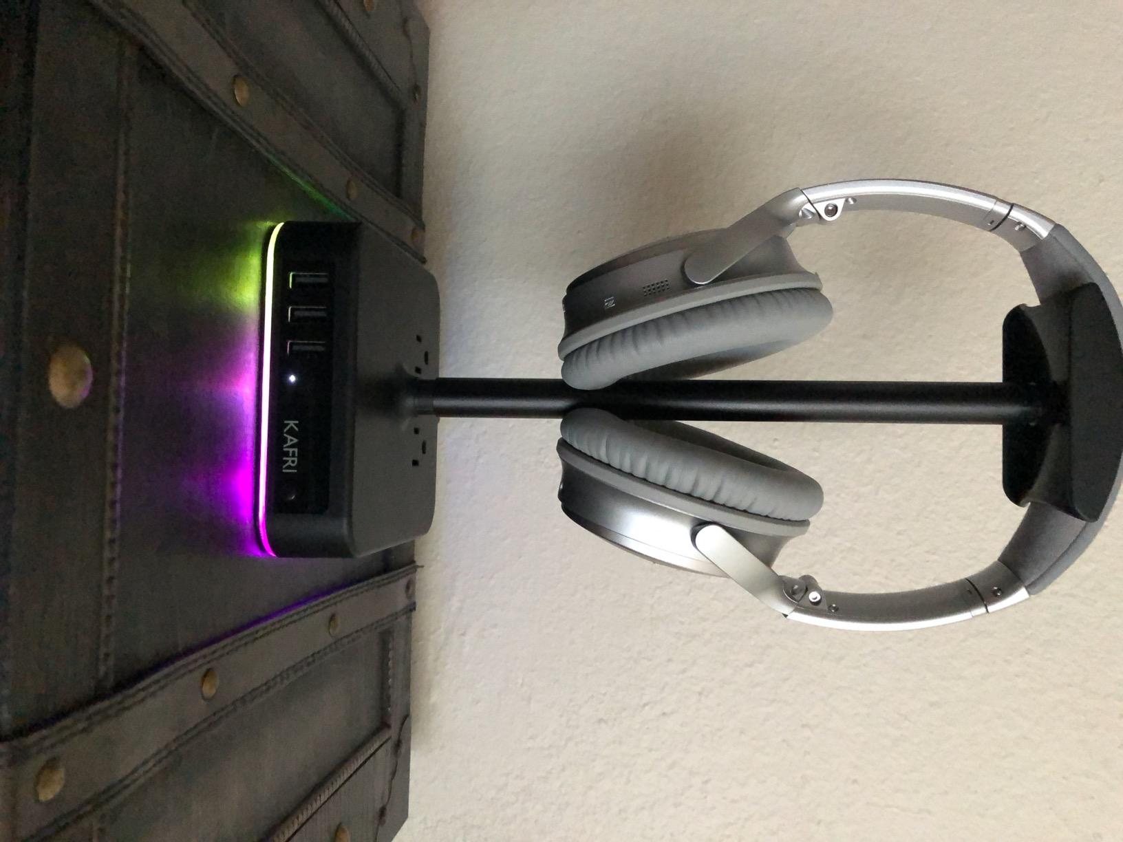 KAFRI RGB Headphone Stand with USB A&C Charger Desk Gaming Headset Holder Hanger Rack with 3 USB Charging Port and 2 Outlet - Suitable for Gamer Desktop Table Game Earphone Accessories Boyfriend Gifts customer photo 2