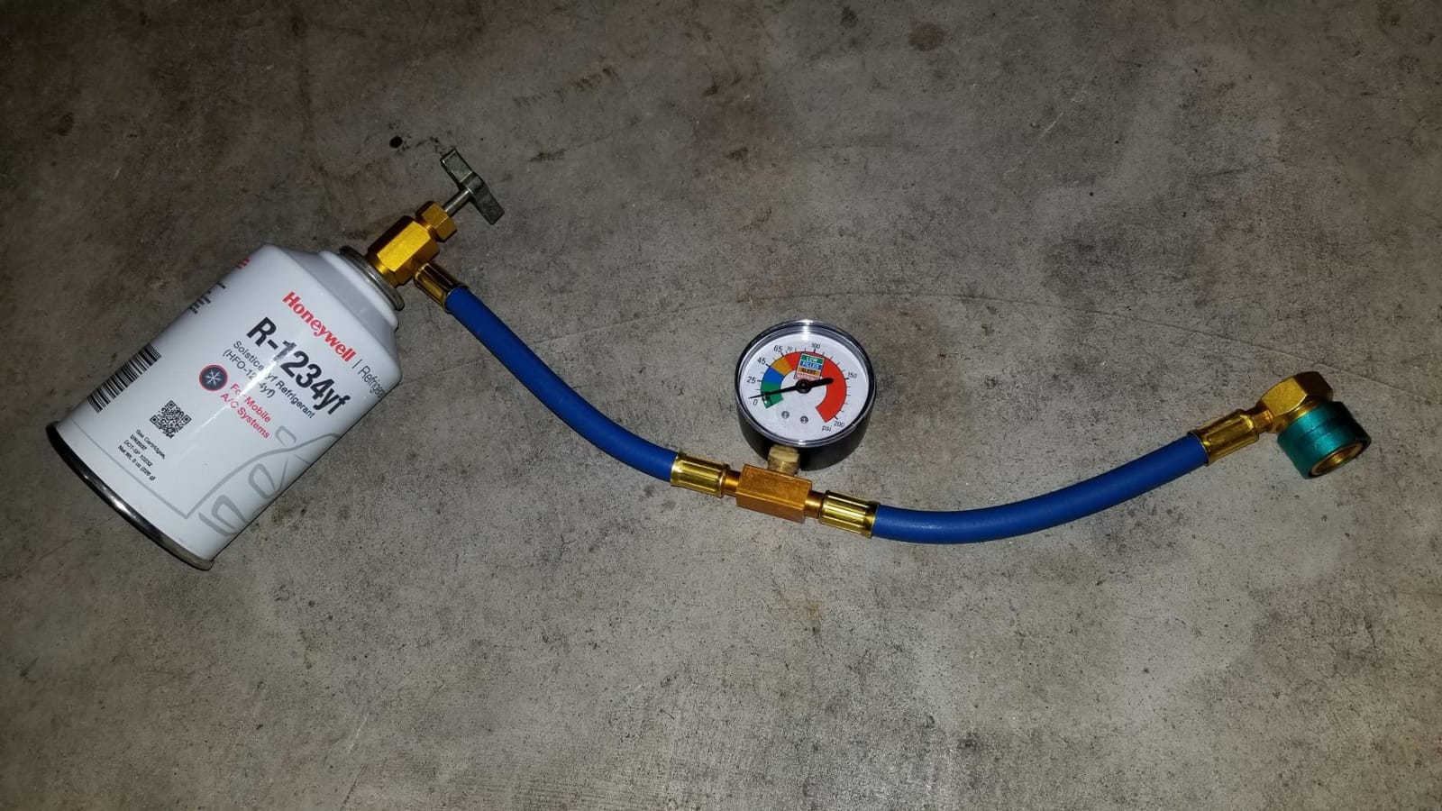 R1234YF Refrigerant Charge Hose Kit, R-1234YF AC refrigerant Can Hose with Gauge, 1/2 Acme LH Can Opener Tap And R1234YF Low Side Adapter customer photo 1
