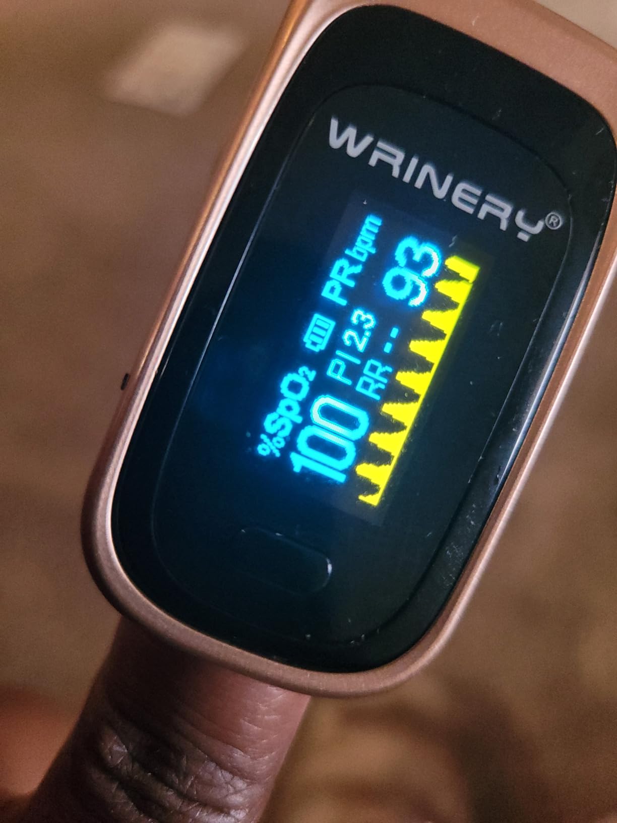 Oxygen Saturation Monitor, Wrinery Premium Pulse Oximeter Fingertip, OLED Portable Oximetry with Batteries, Lanyard (Rose gold-Royal black) customer photo 2