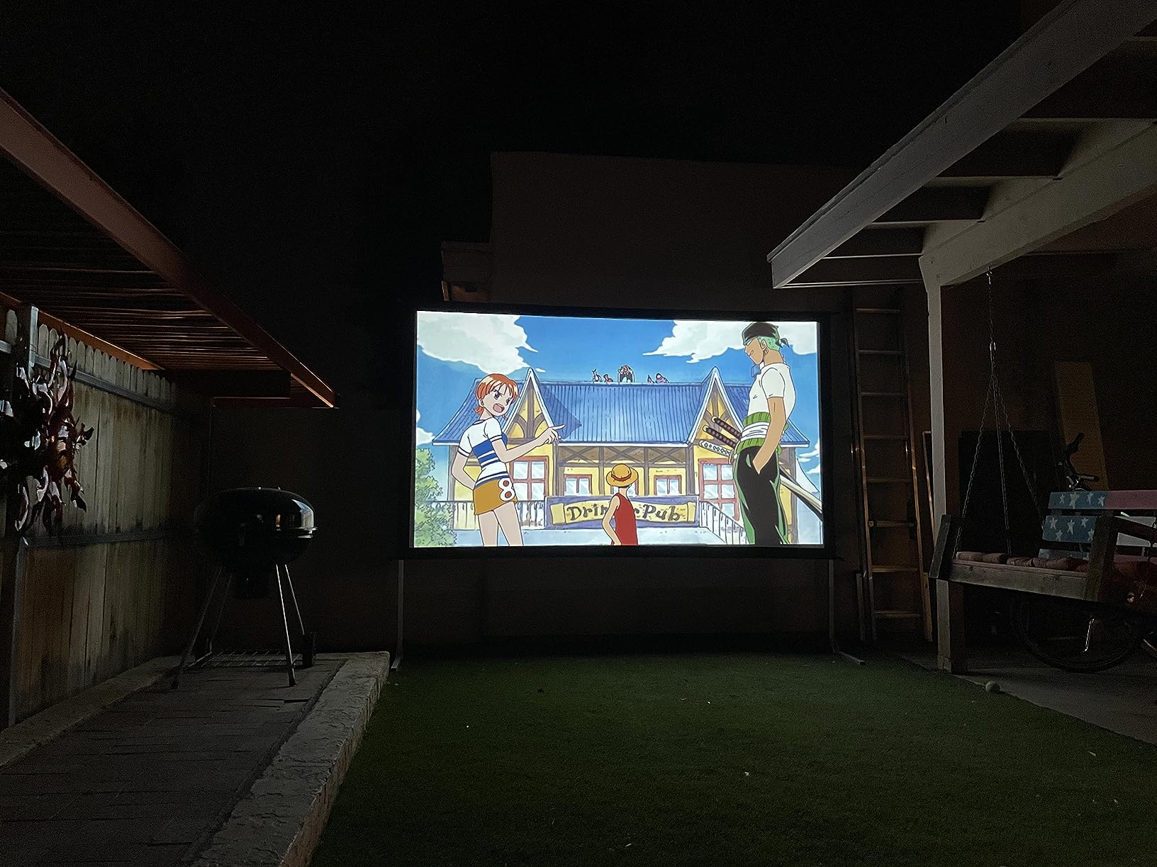Projector Screen 120 inch, Outdoor Projector Screen with 3-Layers PVC | Polyester-Free Anti-Light 4K HD Screen, Sturdy Aluminum Frame, Easy Setup, Perfect for Poolside, Backyard, and Party Nights customer photo 2