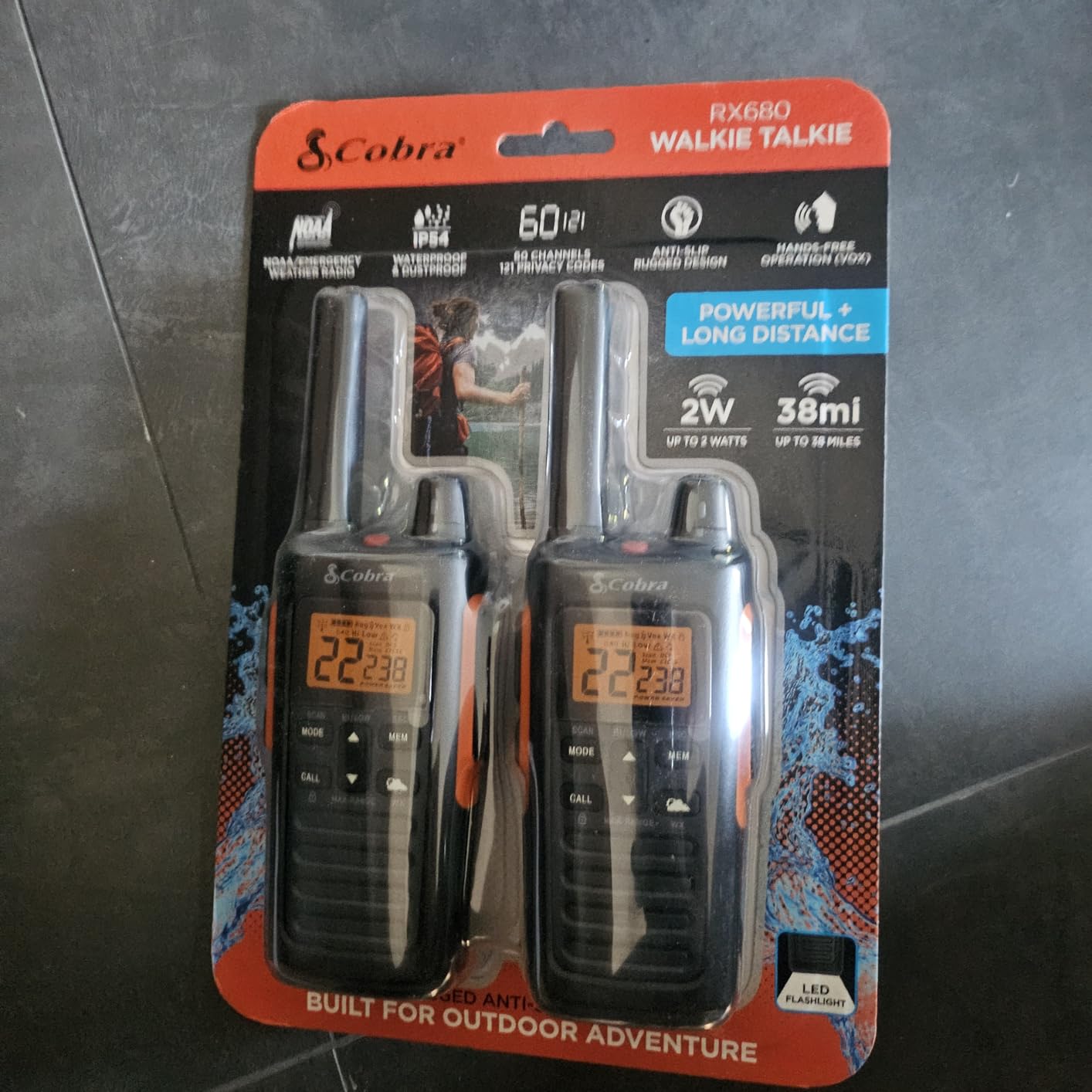 Cobra RX680 Walkie Talkies (2-Pack), IP54 Water Resistant Design | Rugged & Splashproof Two Way Radios Long Range, 60 Pre-Programmed Channels, Weather Alerts customer photo 1