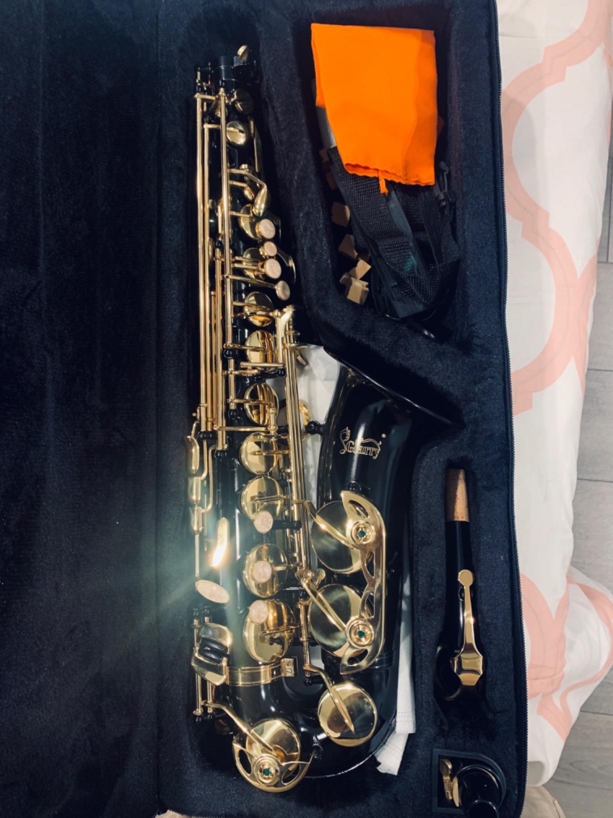 Glarry Student Alto Eb E-flat SAX Saxophone Gold Lacquer SAX Beginners Kit with Case, Reeds，Mouth Piece, Soft Cleaning Cloth and Rod，Gloves (Black) customer photo 1