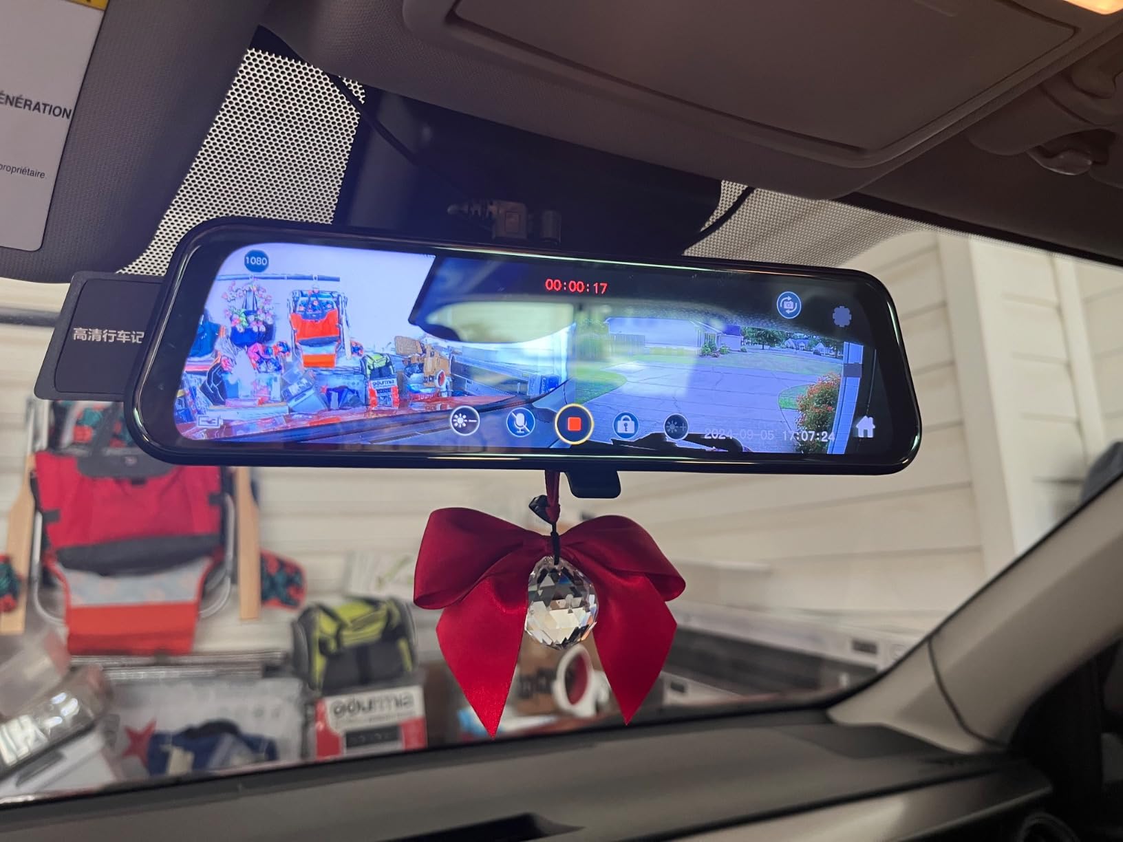 Upgraded 10'' Rear View Mirror Camera Mirror Dash Cam Front and Rear 1080P Backup Camera Full Touch Screen w/ Loop Recording, G-Sensor Night Vision 170° Wide Angle customer photo 1