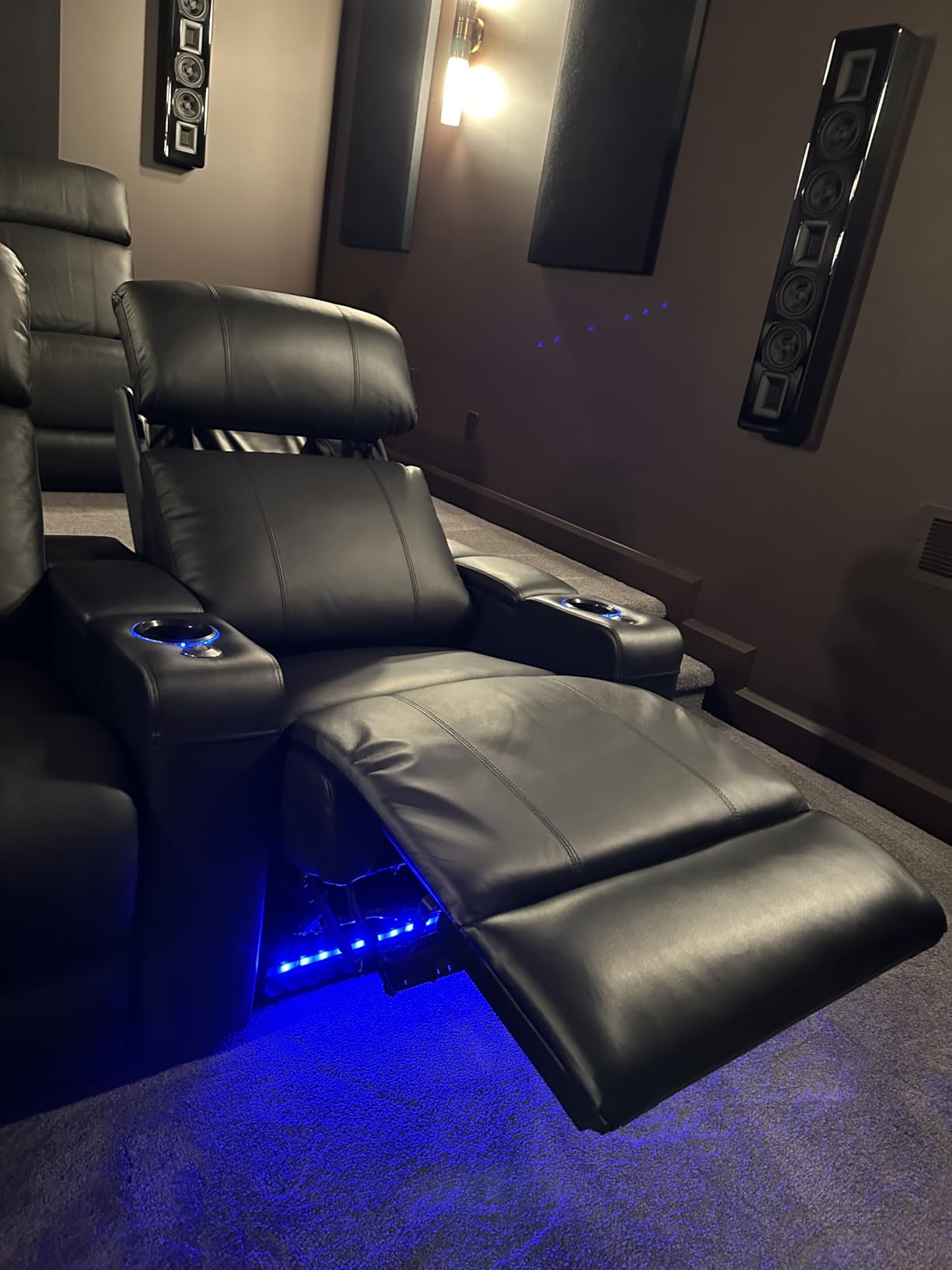 Valencia Piacenza 2025 Power Headrest Home Theater Seat - Premium Italian Leather Recliner with Cooling Gel Memory Foam, Motorized Headrest, USB Charging & LED Lights (Row of 3) customer photo 2