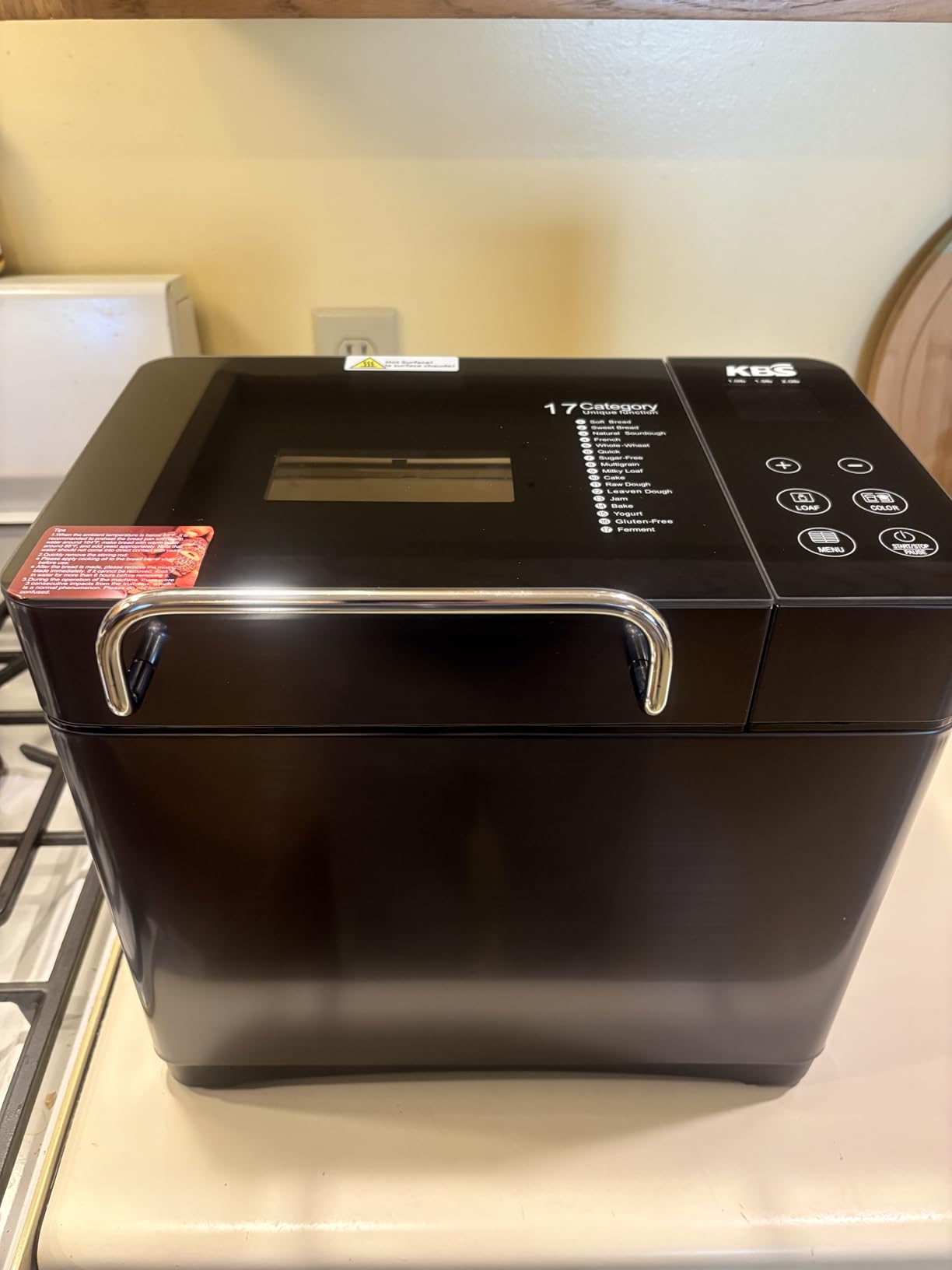 KBS Premium 2.2LB Convection Bread Maker Dual Heaters, 710W Stainless Steel 17-in-1 Bread Machine Healthy Ceramic Pan, Nut Dispenser, Touch Panel, 3 Loaf Sizes 3 Crust Colors, 15H Timer, Low Noise, Recipes customer photo 2