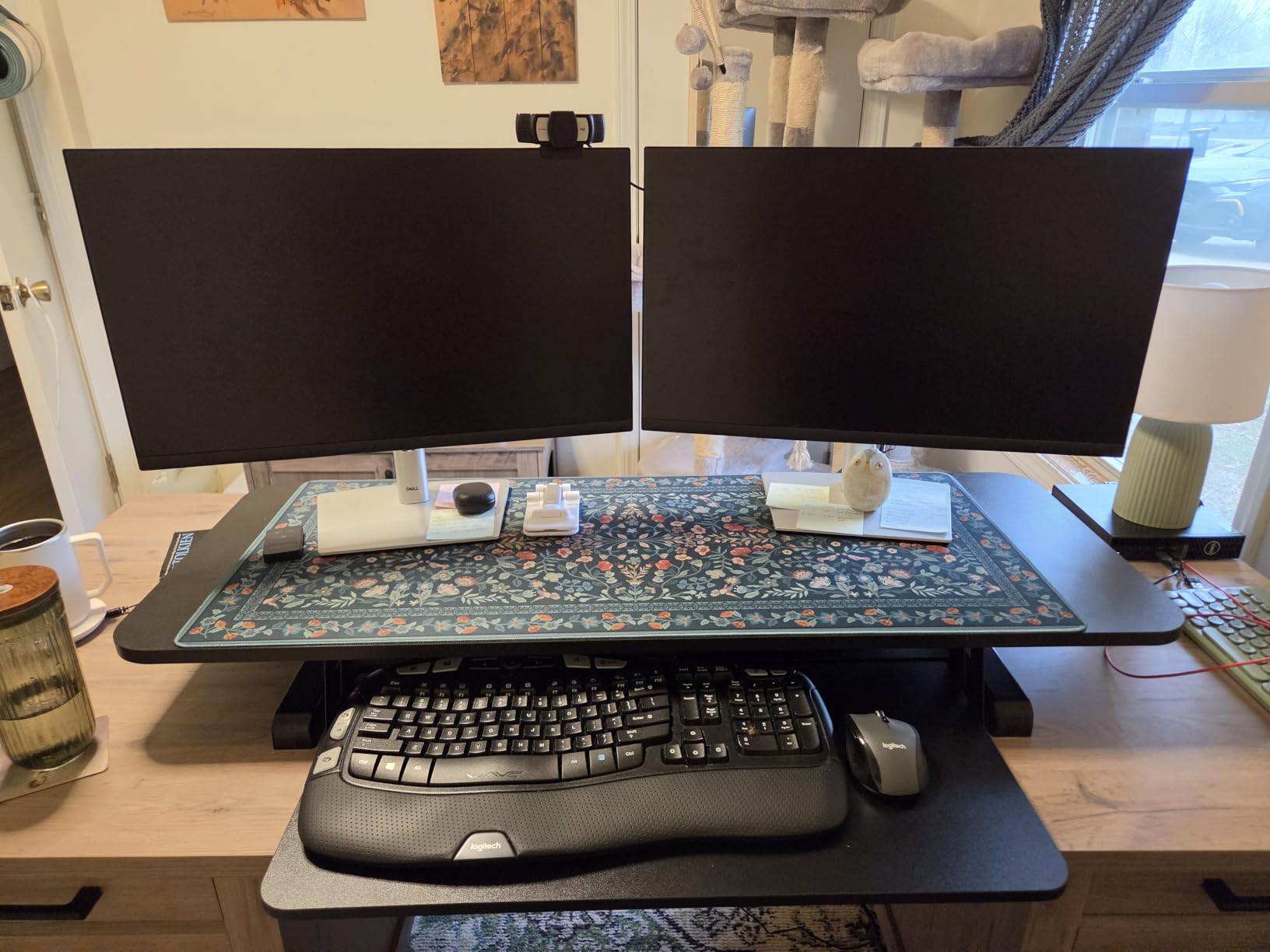 TechOrbits Standing Desk Converter - 32 Inch Adjustable Sit to Stand Up Workstation, Dual Monitor Desktop Riser with Keyboard Tray, for Home Office Laptop, Black customer photo 1