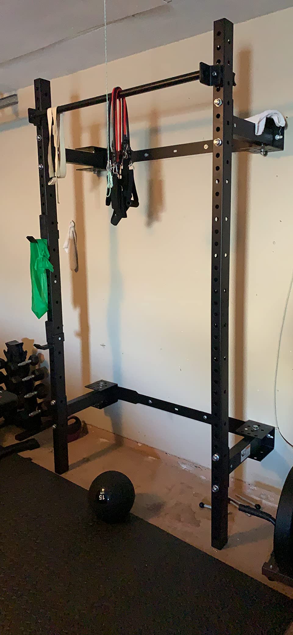 PRx Performance Wall Mounted Folding Power Squat Rack - Heavy Duty Adjustable Pull Up Bar, Space Saving Home Gym Equipment with Durable J-Cups, Ideal for Weight Lifting and Strength Training - Black customer photo 1