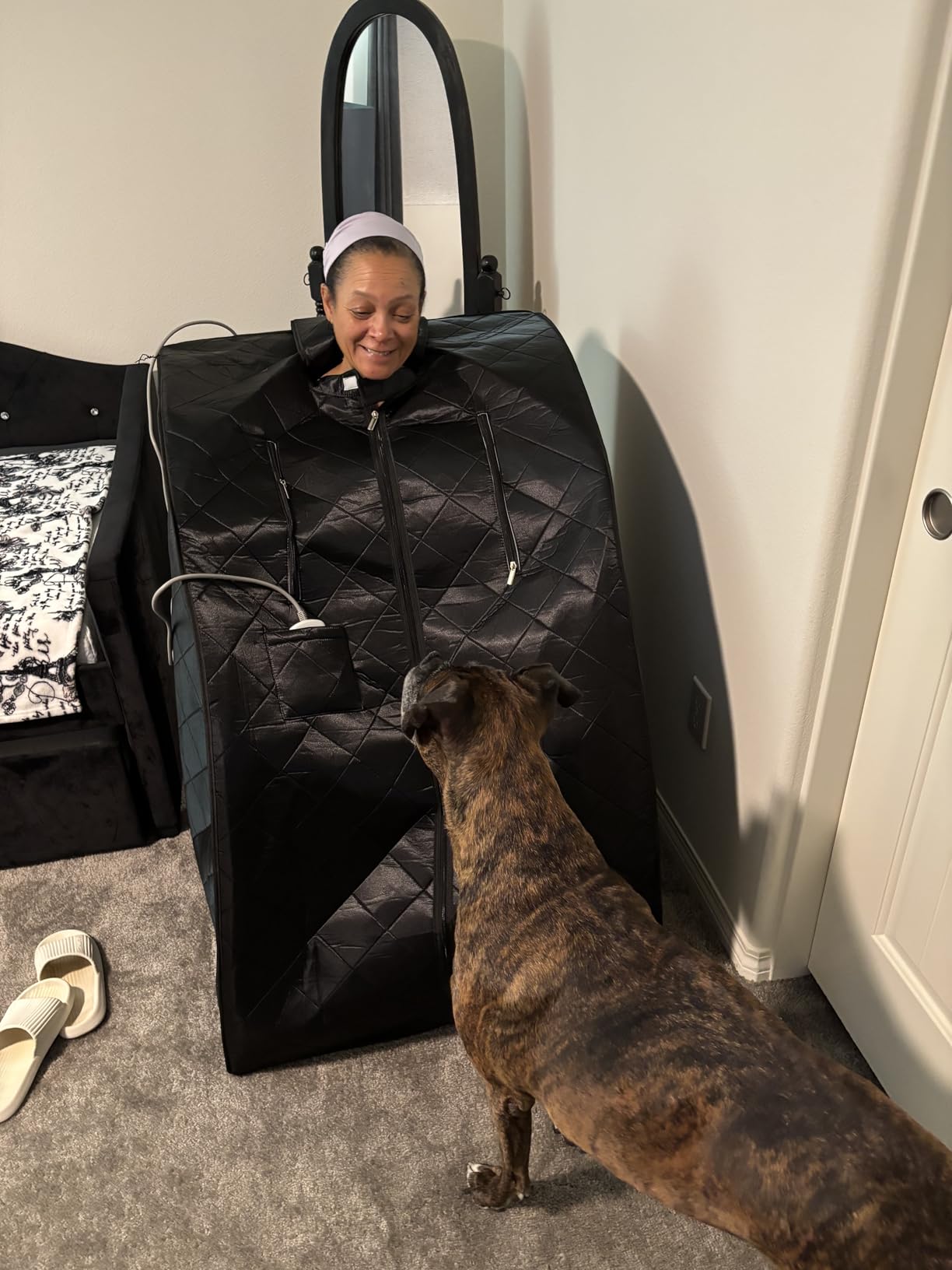 ZONEMEL Portable Infrared Sauna, 1 Person at Home Full Body Sauna, Individual Home Spa Tent with Heating Foot Pad, Upgraded Sauna Chair (L 27.6'' x W 31.5'' x H 37.8'', Black) customer photo 2