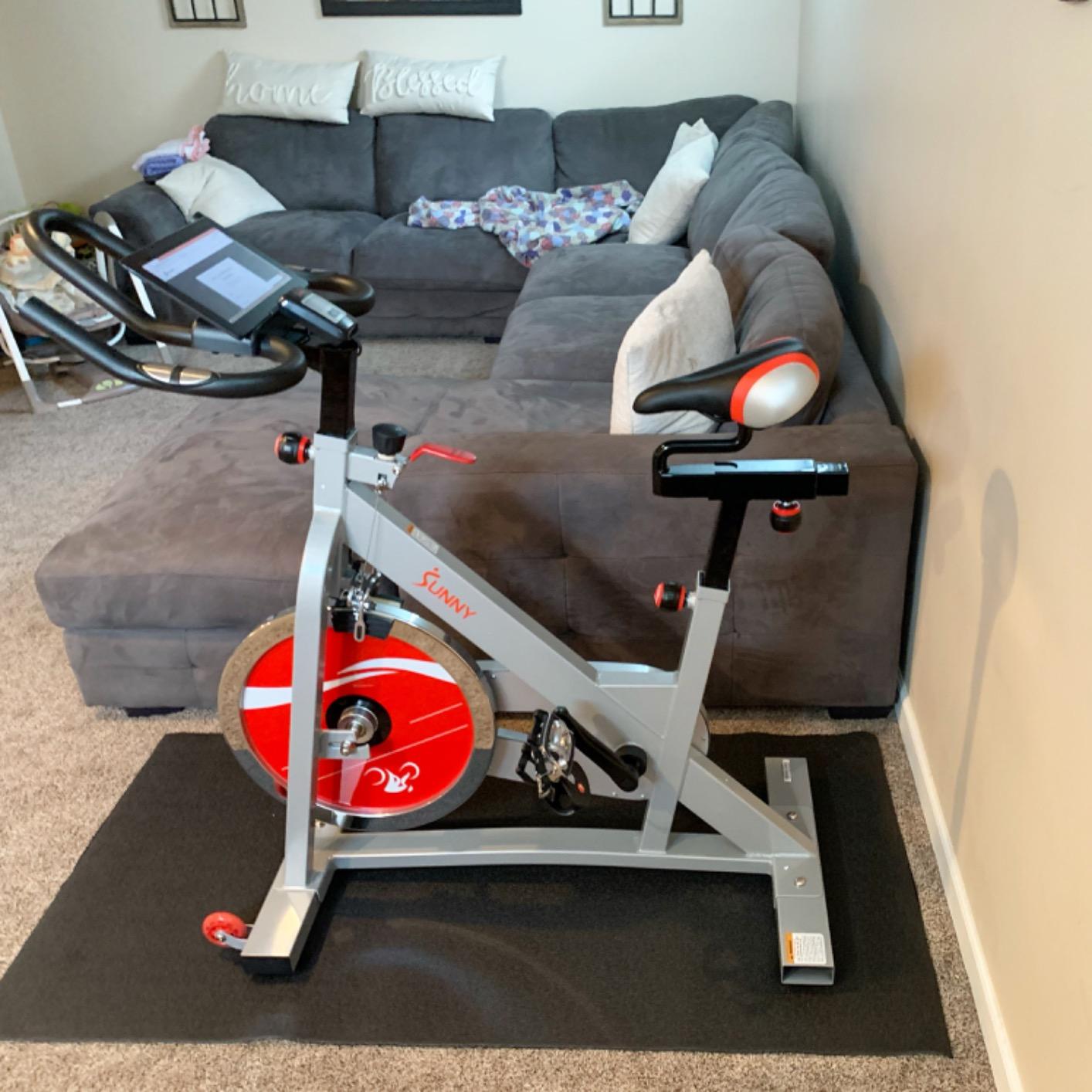 Sunny Health & Fitness Fitness Pro II Exercise Bike for Indoor Cycling | 40LB Flywheel, Dual Felt Resistance, Pulse Sensors, LCD Monitor, 4-Way Seat, 275LB Capacity, Device Holder, Belt Drive customer photo 2