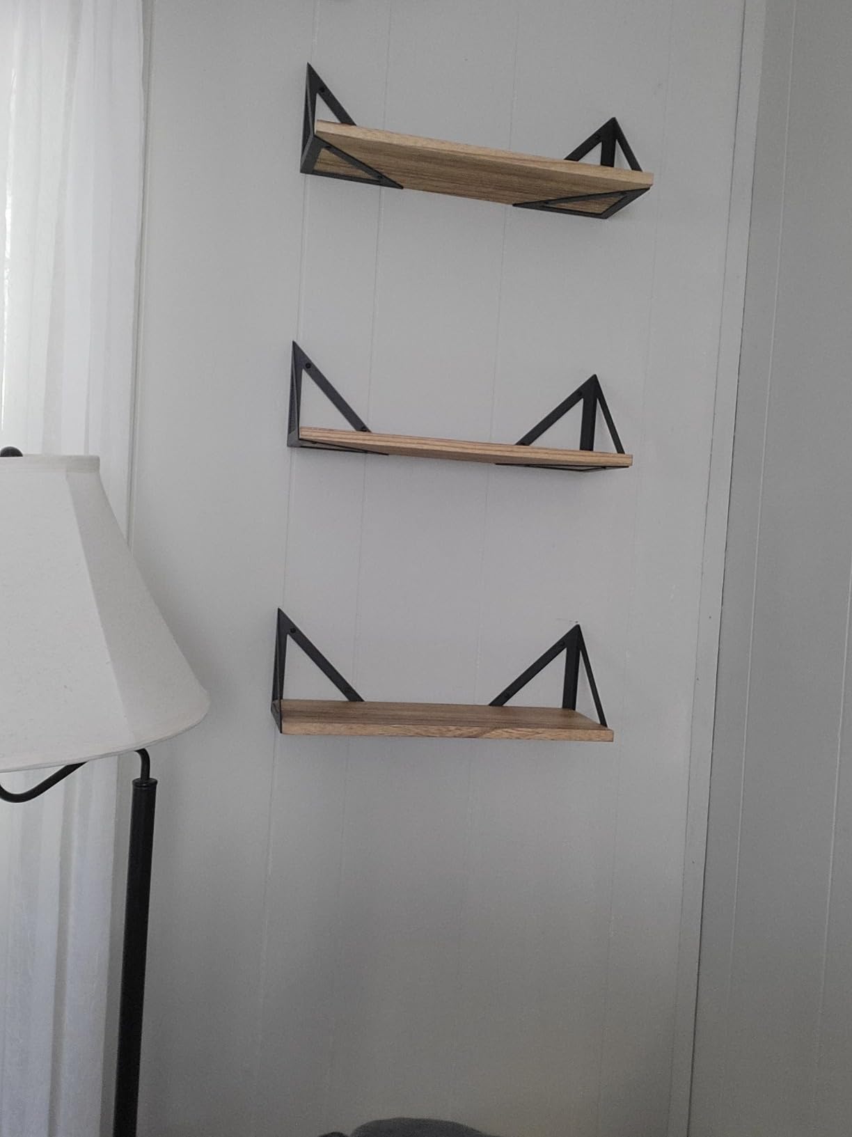 Wallniture Minori Floating Shelves Set of 3, Small Bookshelf Unit for Living Room, Office, and Bedroom, Natural Burned Rustic Wood Wall Decor with Metal Floating Shelf Bracket customer photo 2
