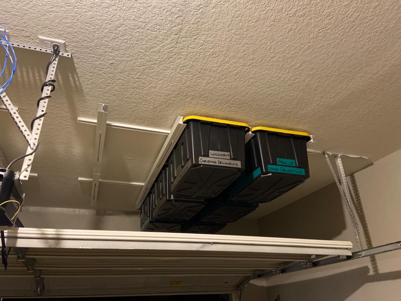 E-Z Garage Storage Tote Slide PRO - Made in USA | Heavy-Duty Alloy Steel Overhead Rack - Organize Up to 15 Storage Tote Bins on Garage Ceiling - 88
