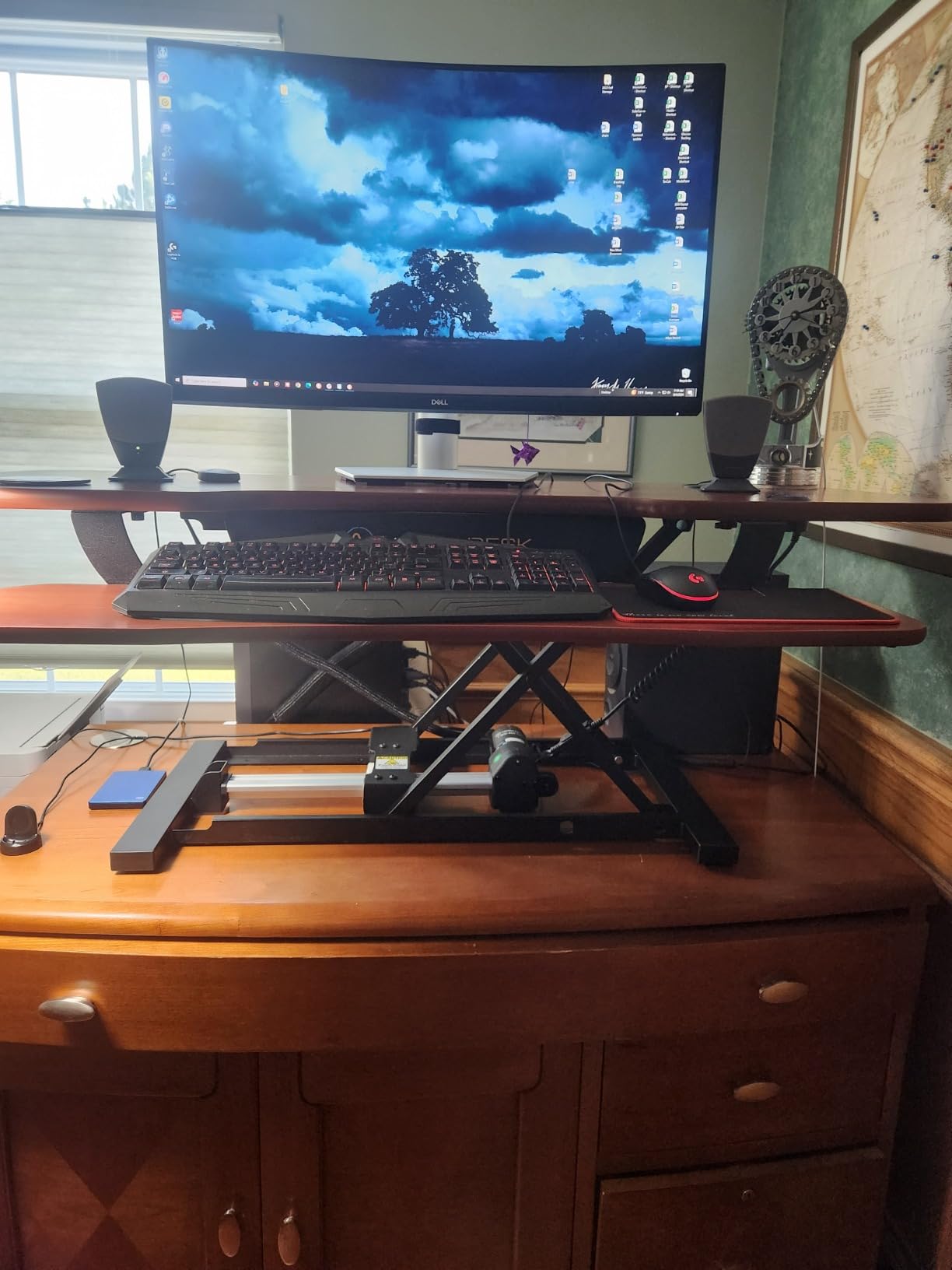PowerPro 36 Inch Electric Standing Desk Converter - Push-Button Height Adjustable Sit to Stand Desk Riser for Dual Monitors and Laptop - Motorized Desktop Workstation with Wide Keyboard Tray customer photo 1
