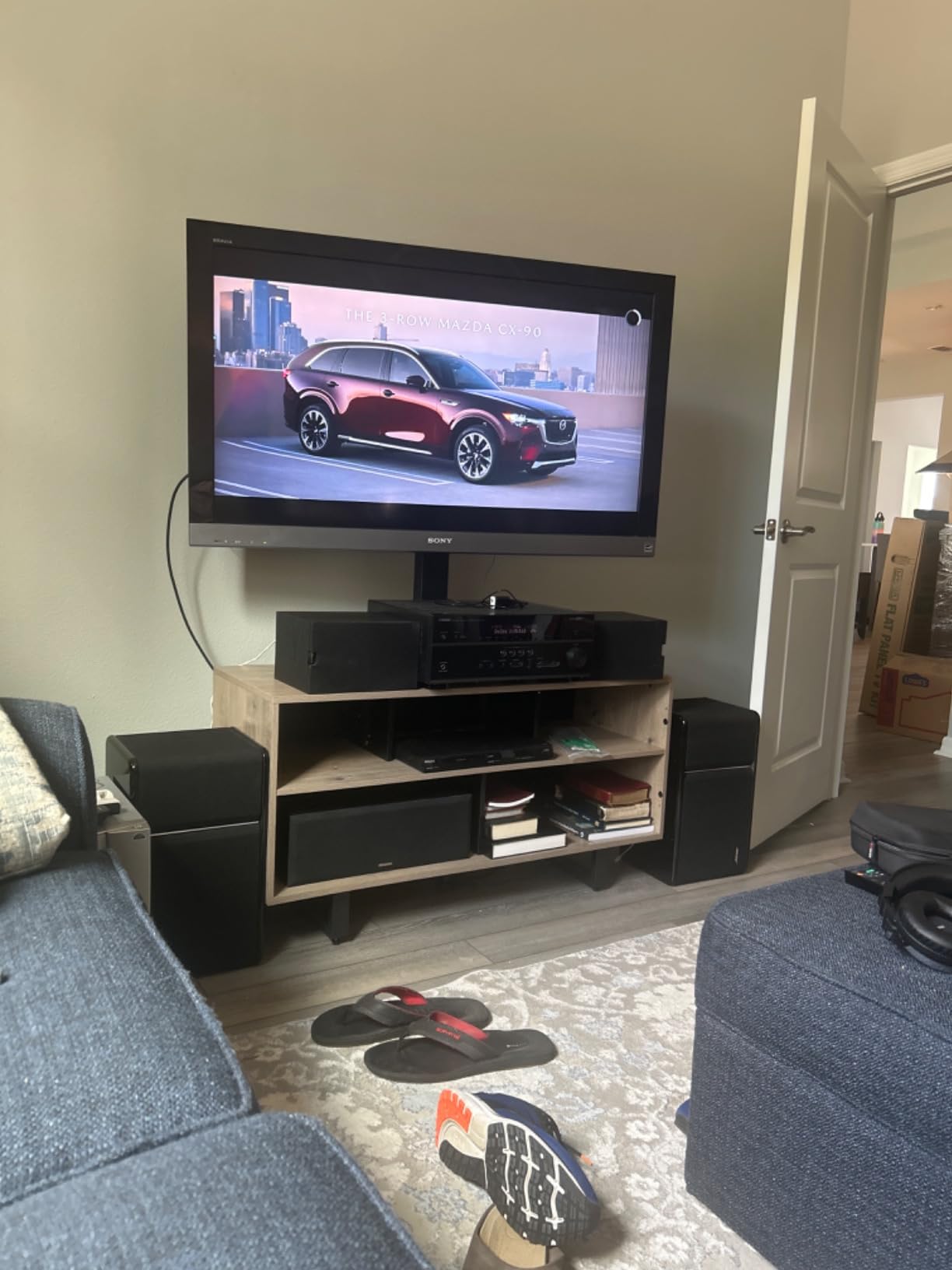 FITUEYES TV Stand with Wood Console for 32-70 Inch TVs up to 110 lb Walnut | Swivel Floor Entertainment Center with Height Adjustable, Modern Television Stands with Storage for Living Room, Bedroom customer photo 2
