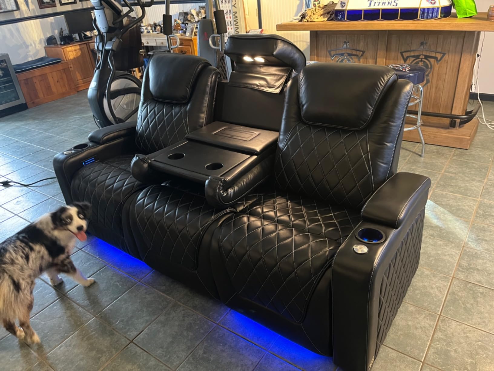 Valencia Oslo Home Theater Seating | Premium Top Grain Italian Nappa 11000 Leather, Power Headrest, Power Lumbar Support, with Center Console (Row of 3, Black) customer photo 1