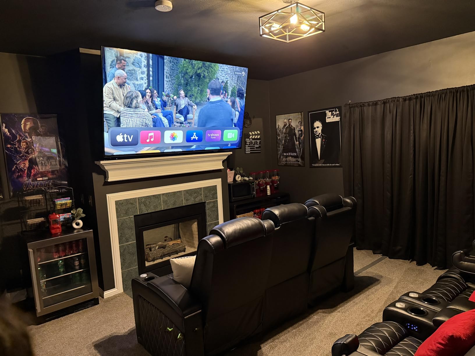 Valencia Oslo Home Theater Seating | Premium Top Grain Italian Nappa 11000 Leather, Power Headrest, Power Lumbar Support, with Center Console (Row of 3, Black) customer photo 2