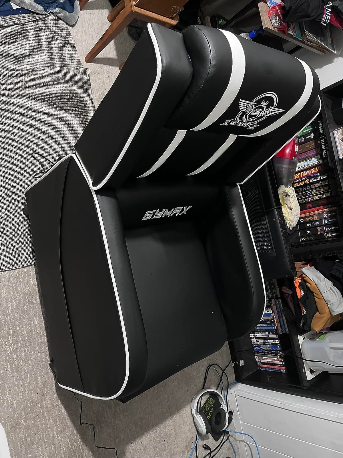 GYMAX Gaming Recliner, Massage Gaming Chair with Adjustable Footrest, Remote Control & Side Pocket, Ergonomic Game Lounge Chair, Racing Style Single Theater Seat Game Sofa for Adults (Red) customer photo 1