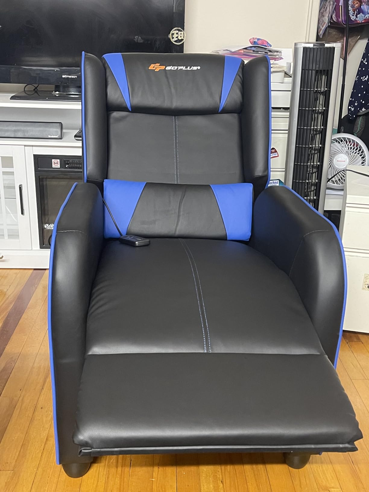 Goplus Massage Gaming Recliner Chair, Racing Style PU Leather Single Recliner Sofa with Footrest, Adjustable Modern Living Room Recliners, Ergonomic Home Theater Recliner Seat customer photo 2