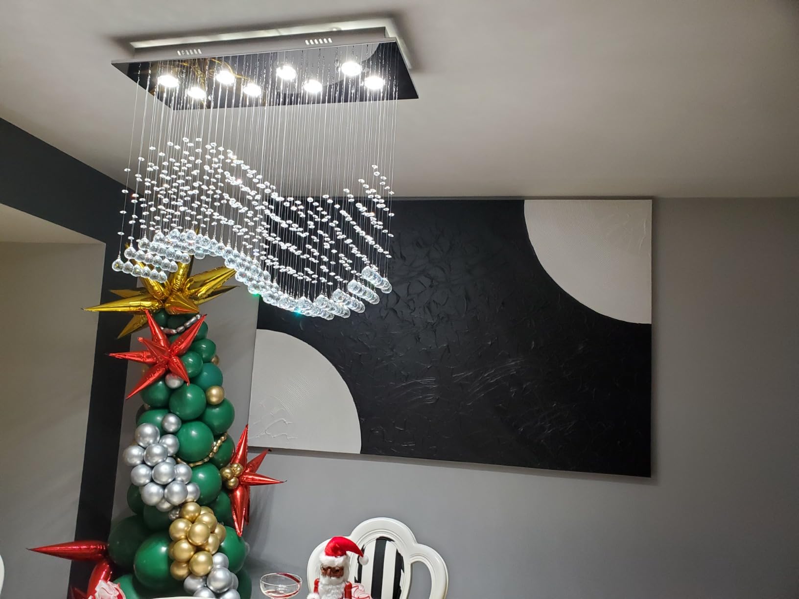Siljoy Rectangular Flush Mount Wave Chandelier for Dining Room, L47'' | Modern Rectangle Crystal Raindrop Chandelier, Dimmable Ceiling Light, 12-Lights, K9 Crystal, Chrome, Living Room Kitchen customer photo 2