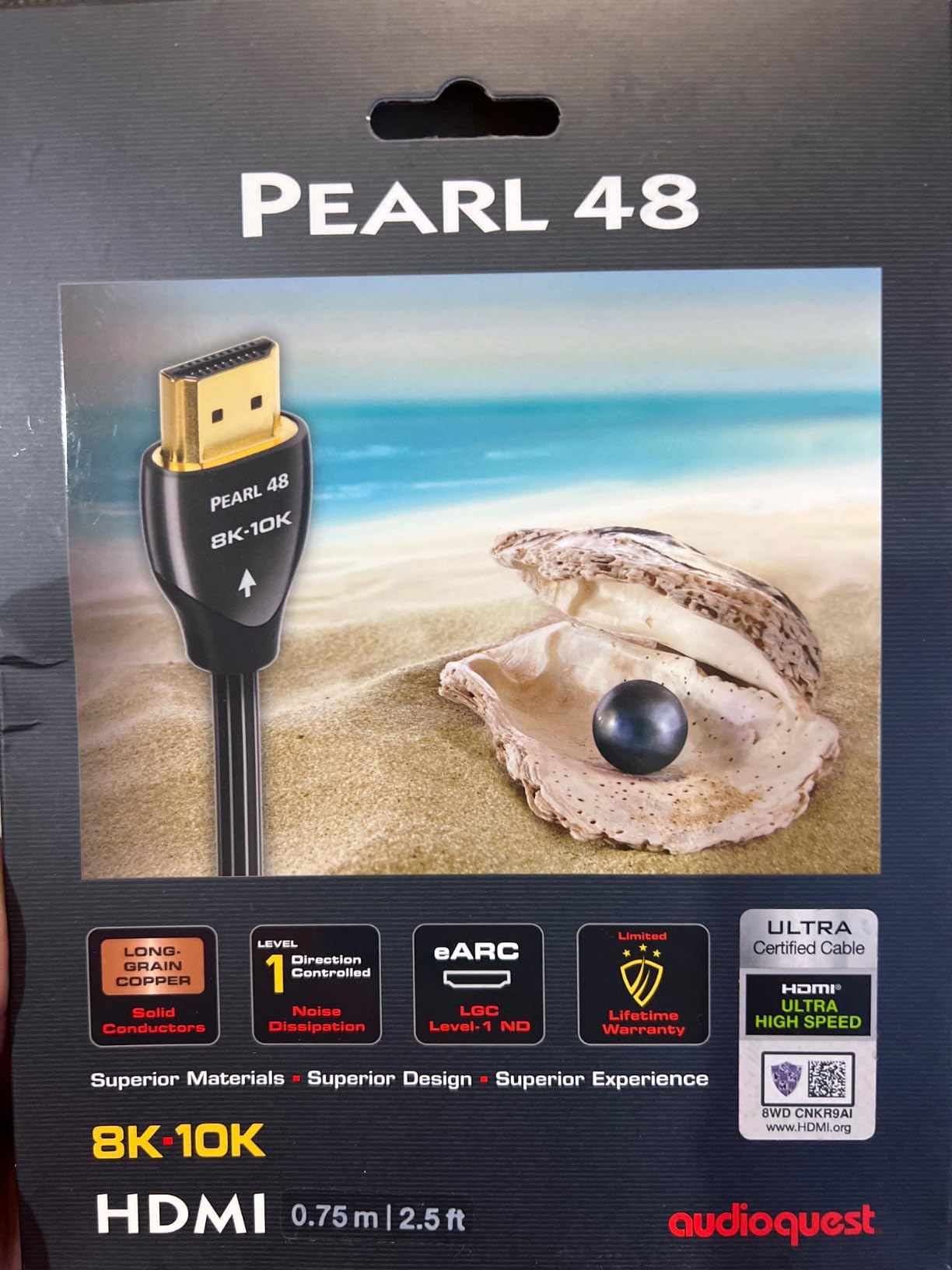 AudioQuest 1.5m Pearl 48 2.1 HDMI Cable - 8K/10K Ultra HD, Gaming, High-Speed, 48Gbps, HDR, eARC customer photo 1