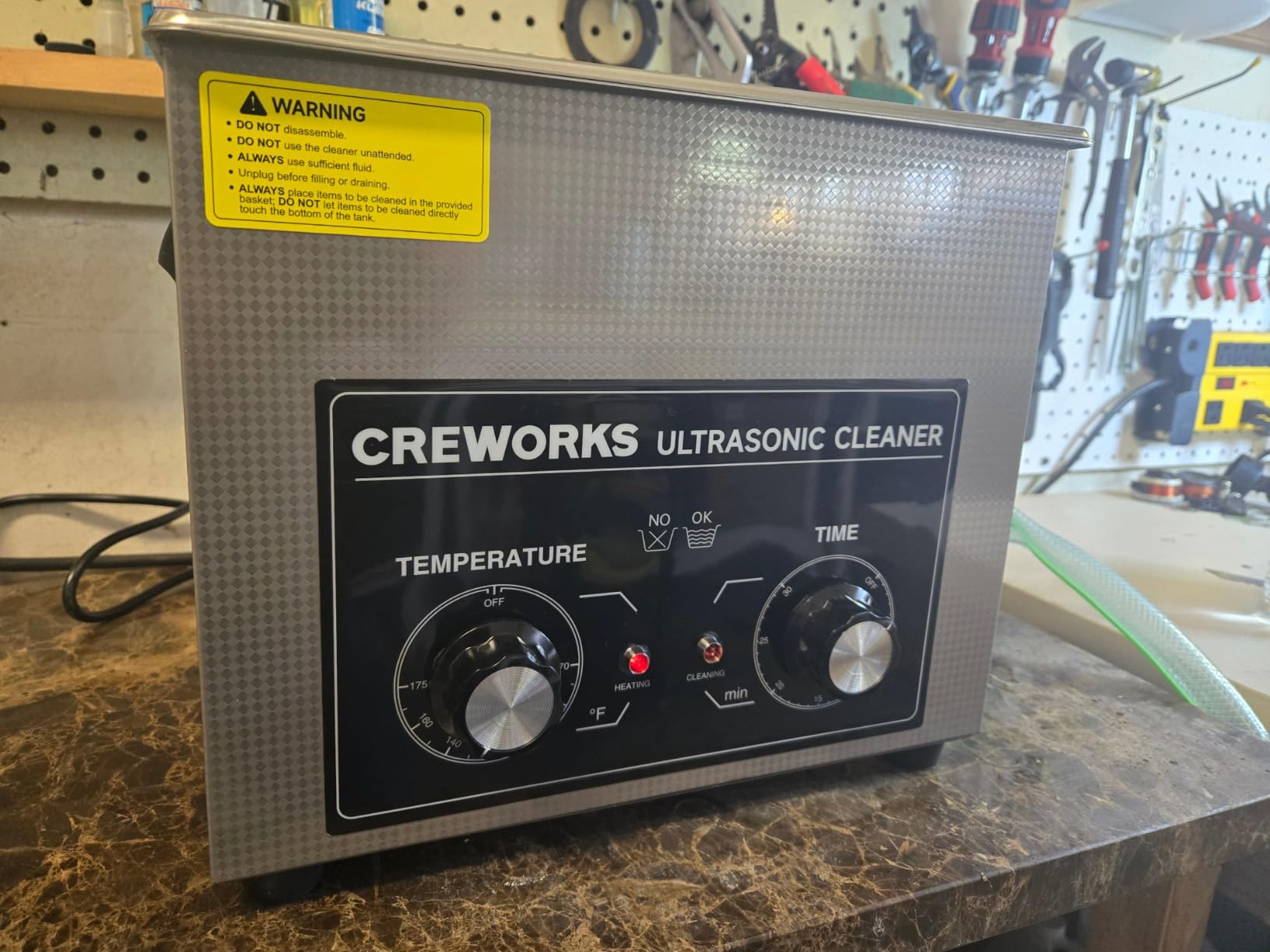 CREWORKS 10L Ultrasonic Washing Machine - 240W Parts Cleaner with Knobs | 2.6 gal Stainless Tank with Drain & Basket, 240W Ultrasonic 300W Heater, Dual Knobs Control for Metal Auto Parts Engine customer photo 2