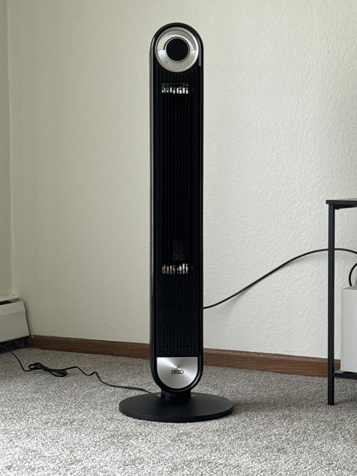 DREO Tower Fan for Bedroom, Upgraded DC 28ft/s Velocity, 9 Speeds | Quiet Standing Fan, 90° Oscillating Cooling Fan, 4 Modes, 12H Timer, Bladeless Fan Powerful for Home, Black customer photo 1