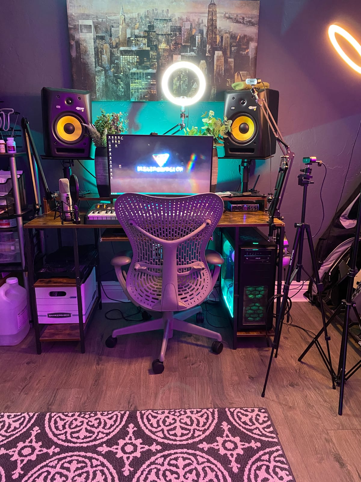 HYPIGO Computer Desk with Keyboard Tray, 55 Inch Music Studio Desk Music Production Desk with Storage Shelves Monitor Stands and 4 Iron Hooks, Workstation Gaming Table for Home Office customer photo 1