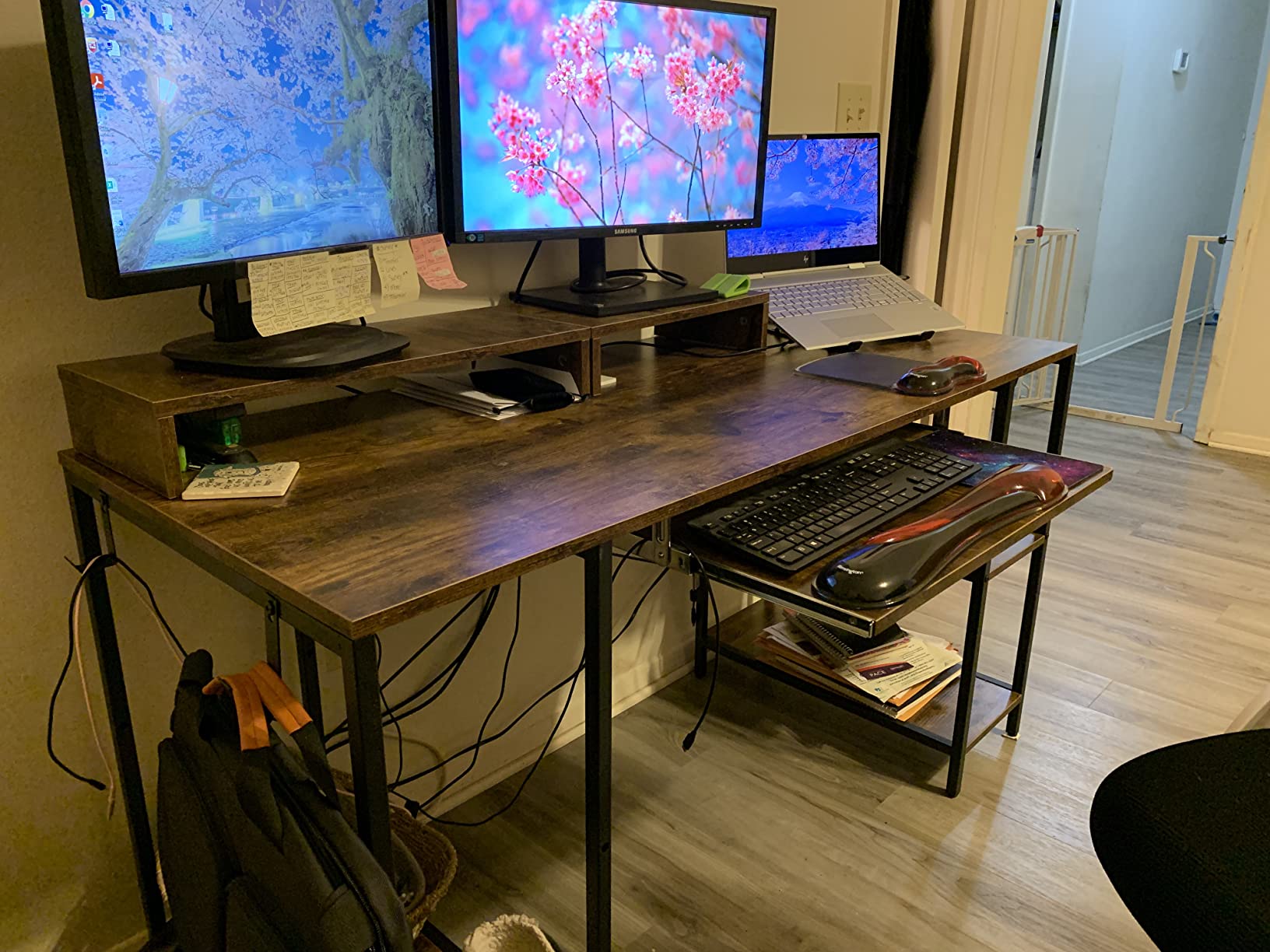 HYPIGO Computer Desk with Keyboard Tray, 55 Inch Music Studio Desk Music Production Desk with Storage Shelves Monitor Stands and 4 Iron Hooks, Workstation Gaming Table for Home Office customer photo 2