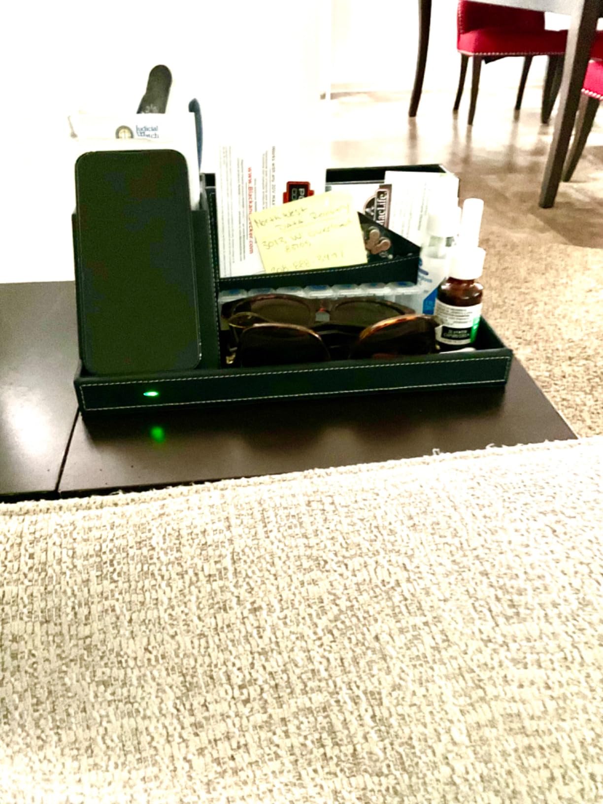 Valet Tray, Built in Wireless Charging Pad, Nightstand Organizer, Dresser Organizer, Mens Jewelry Box, Valet Charging Station, Faux Leather Valet Tray for Men and Women (Black+Wireless) customer photo 2