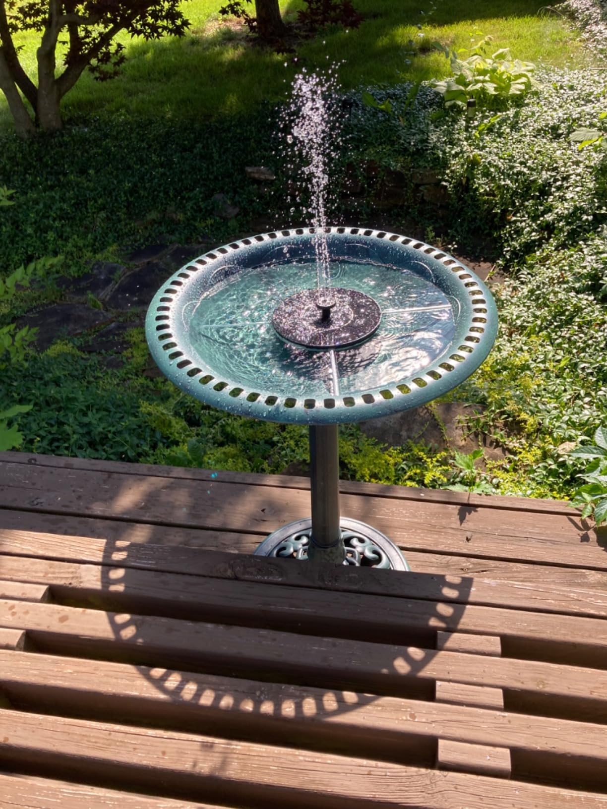 VINGLI Pedestal Bird Bath with Solar Fountain, Solar Pump Resin Birdbaths, Weather Resistant Bird Baths with Ground Stakes, Vintage Finish Garden Decor for Outdoor, Patio, Yard, Lawn (Copper) customer photo 2