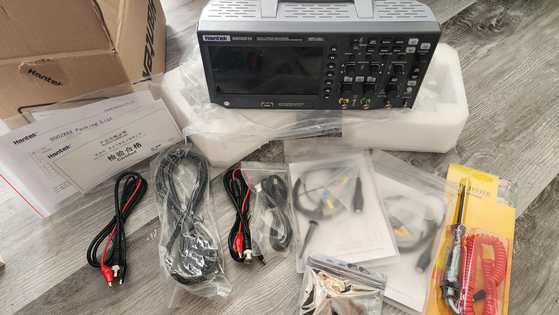 Hantek DSO2D15 Digital Storage Lab Oscilloscopes 150MHz Bandwidth 2CH | 1GSa/s 8M Memory Depth with 1CH Waveform Generator with High Voltage Probe customer photo 1
