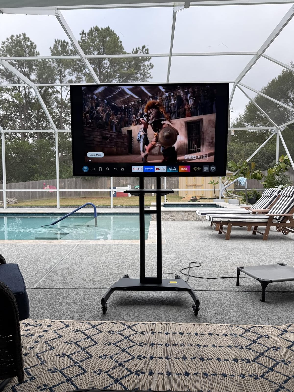 Perlegear Rolling TV Stand for 32-84 Inch TV, Mobile TV Cart up to 100lbs, Adjustable Height Outdoor TV Cart with Heavy-Duty Base, VESA 600x400mm, Portable TV Stand on Wheels for Livingroom PGTVMC05-1 customer photo 1