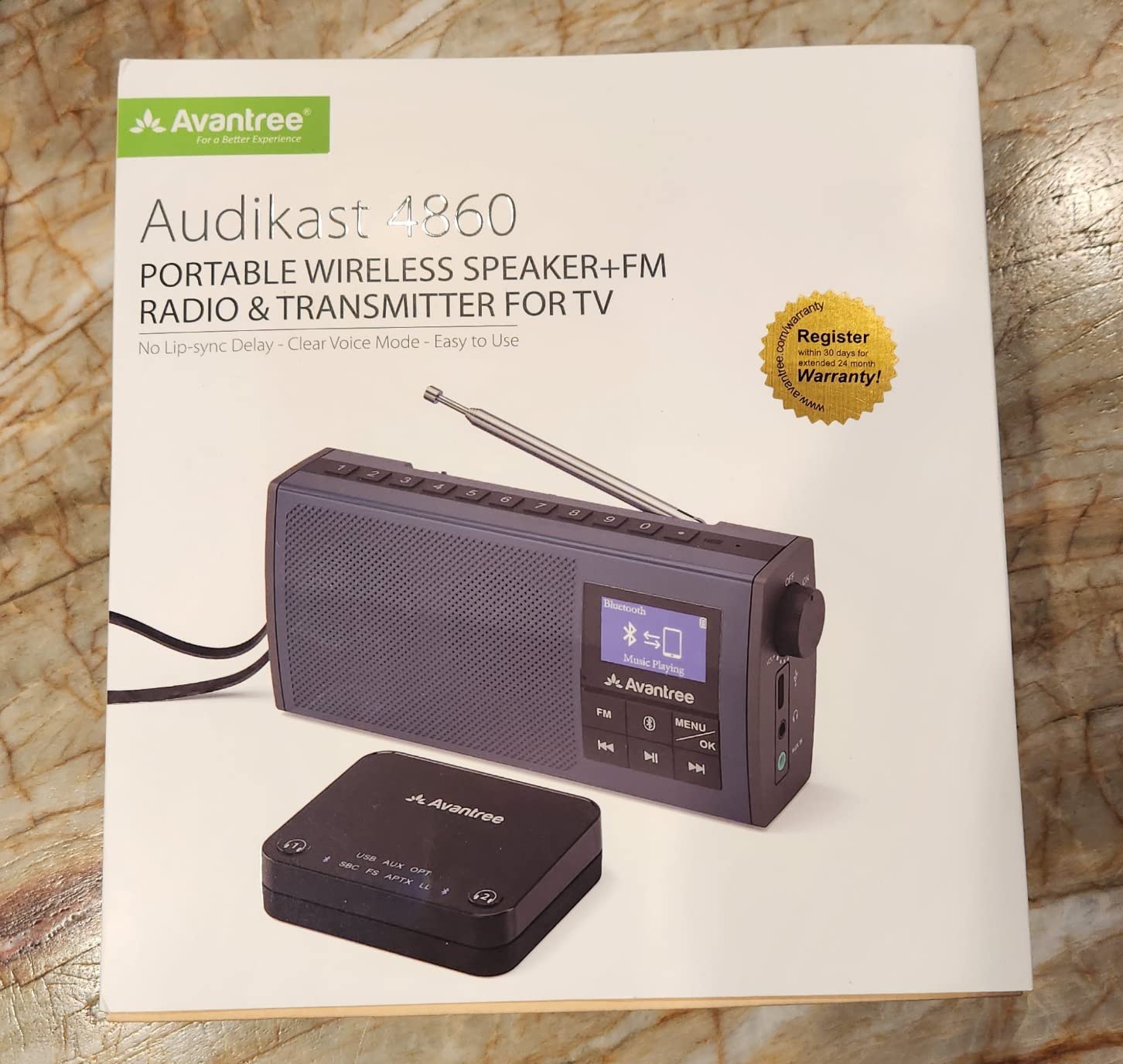 Avantree Audikast 4860 Wireless Portable TV Speaker & FM Radio 2-in-1, with Low Latency Bluetooth TV Transmitter, Ideal for Seniors, Hard of Hearing customer photo 1