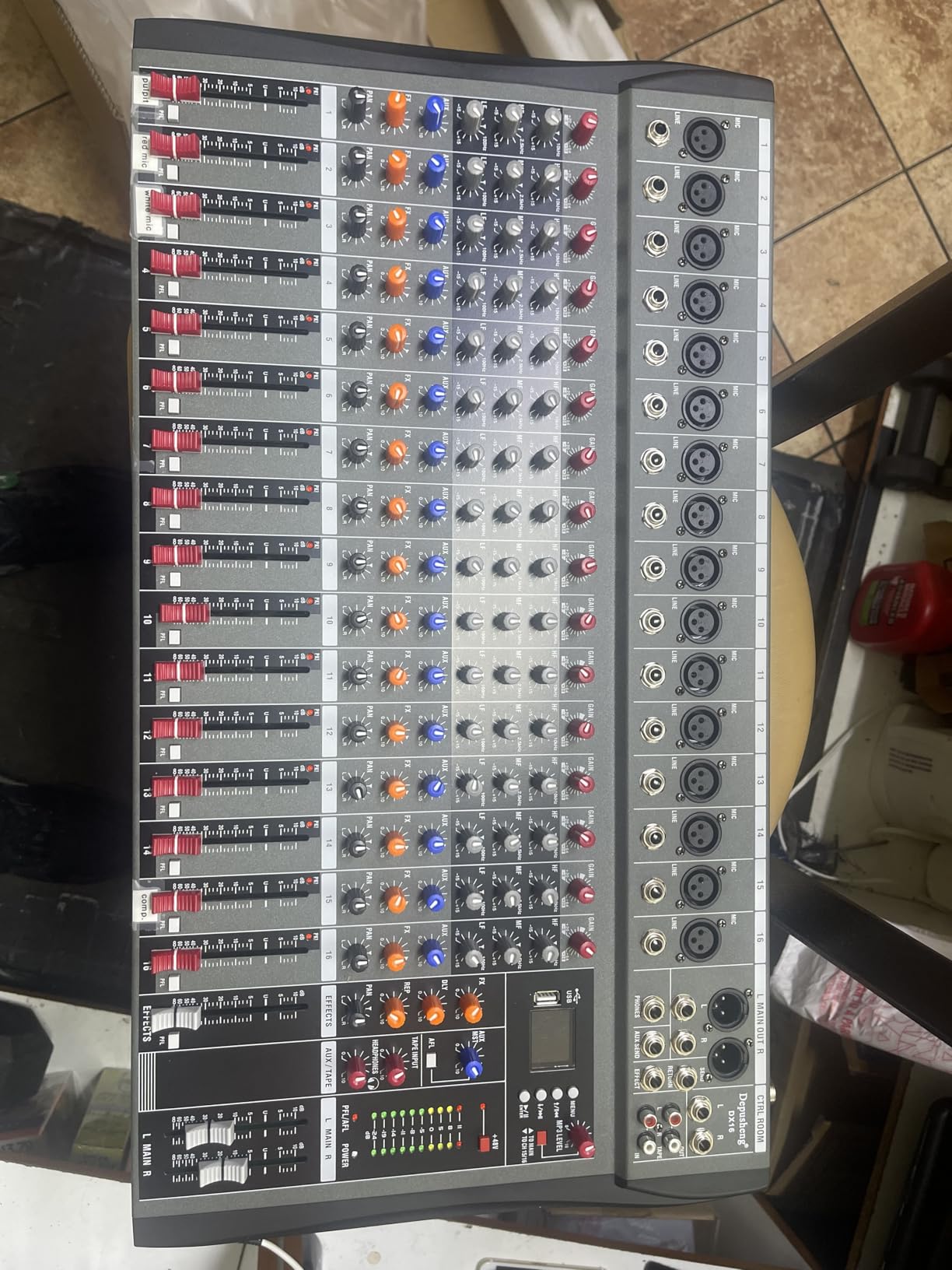 Depensheng DX16 DJ Sound Controller Interface w/USB Drive for Computer Recording 16-Channel Studio Audio Mixer - XLR Microphone Jack, 48V Power, RCA Input/Output for Professional and Beginners customer photo 1