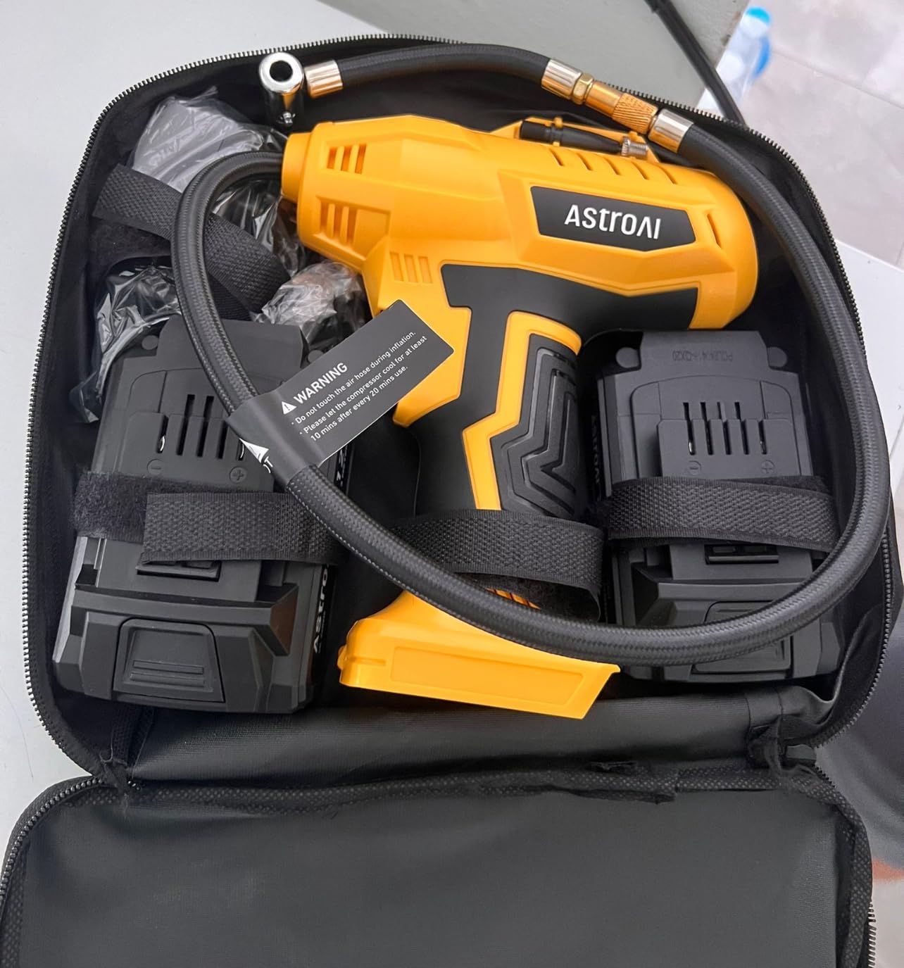 AstroAI Cordless Tire Inflator Portable Air Compressor Fast Inflation 160 PSI Air Pump 20V Rechargeable Battery Powered with 12V DC Adapter Digital Pressure Gauge for Cars Motorcycles Bikes Yellow customer photo 2