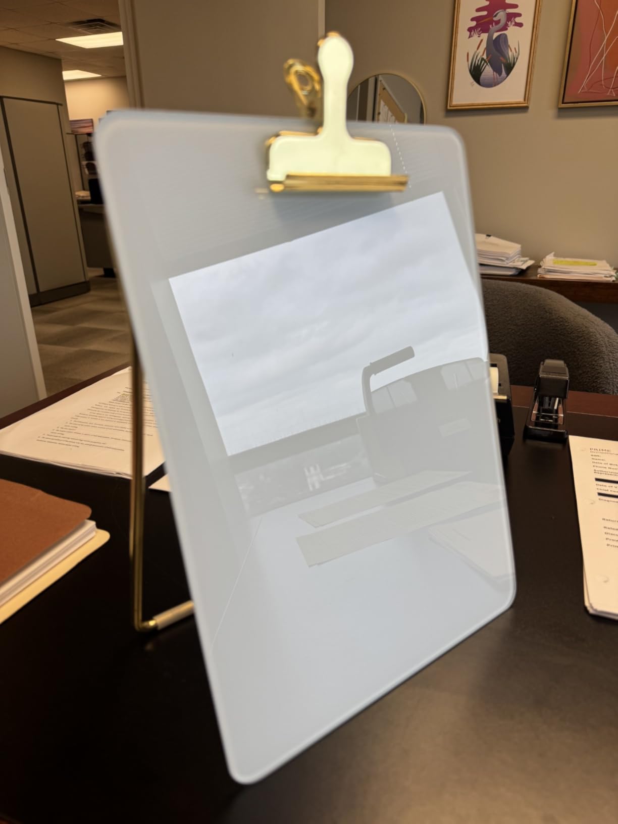 U Brands Glass Dry-Erase Desktop Easel, Tempered Glass, Gold Metal Stand, Removable Clip customer photo 1