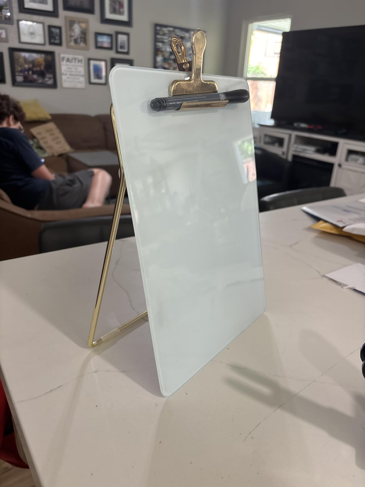 U Brands Glass Dry-Erase Desktop Easel, Tempered Glass, Gold Metal Stand, Removable Clip customer photo 2