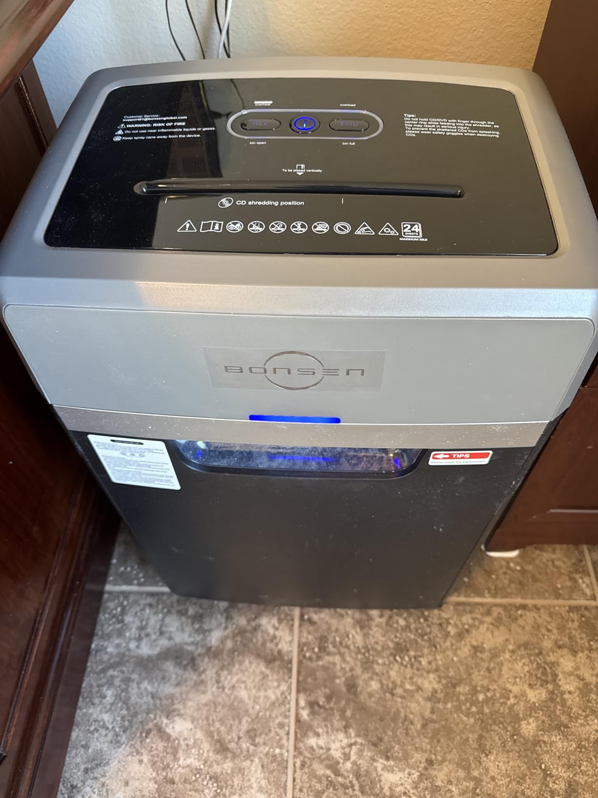 BONSEN 24-Sheet Cross-Cut P-4 High Security Heavy Duty Paper Shredder | 40-Min Run, Anti-Jam, 55dB Ultra-Quiet, 9 Gal Pullout Bin with Casters, Commercial-Grade Shredder for Home Office S3105 customer photo 2
